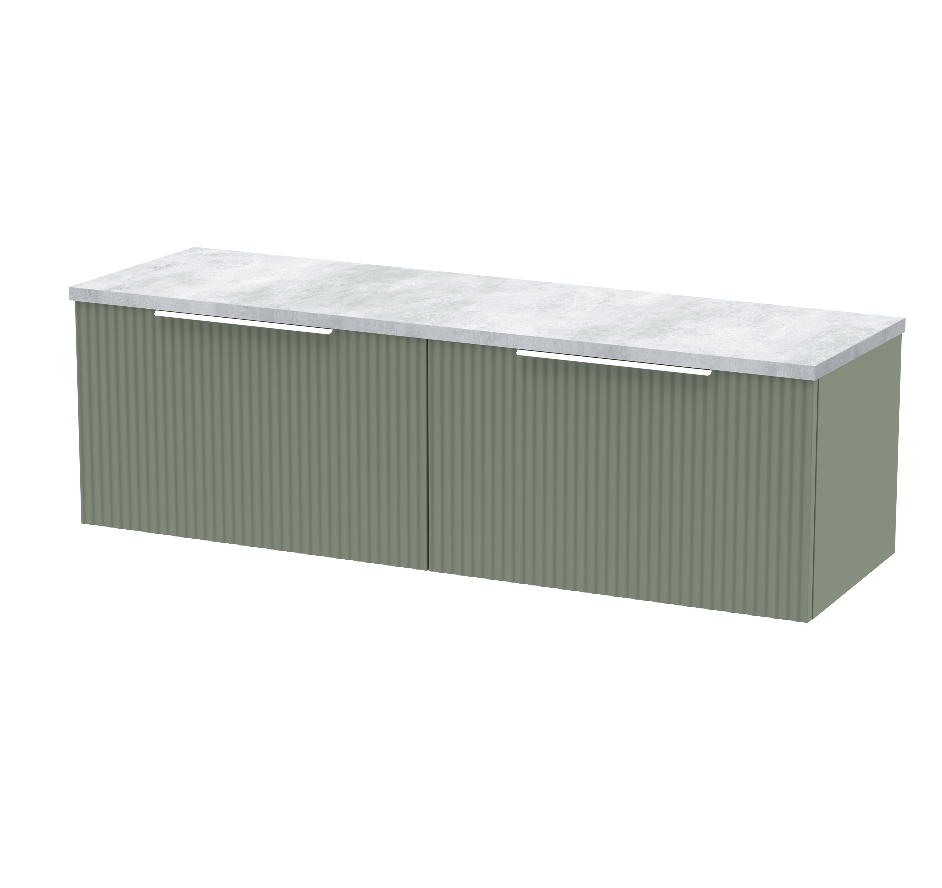 Hudson Reed Fluted Satin Green 1200 Wall Hung 2 Drawer Vanity Unit and Laminate Worktop DFF894LBG2