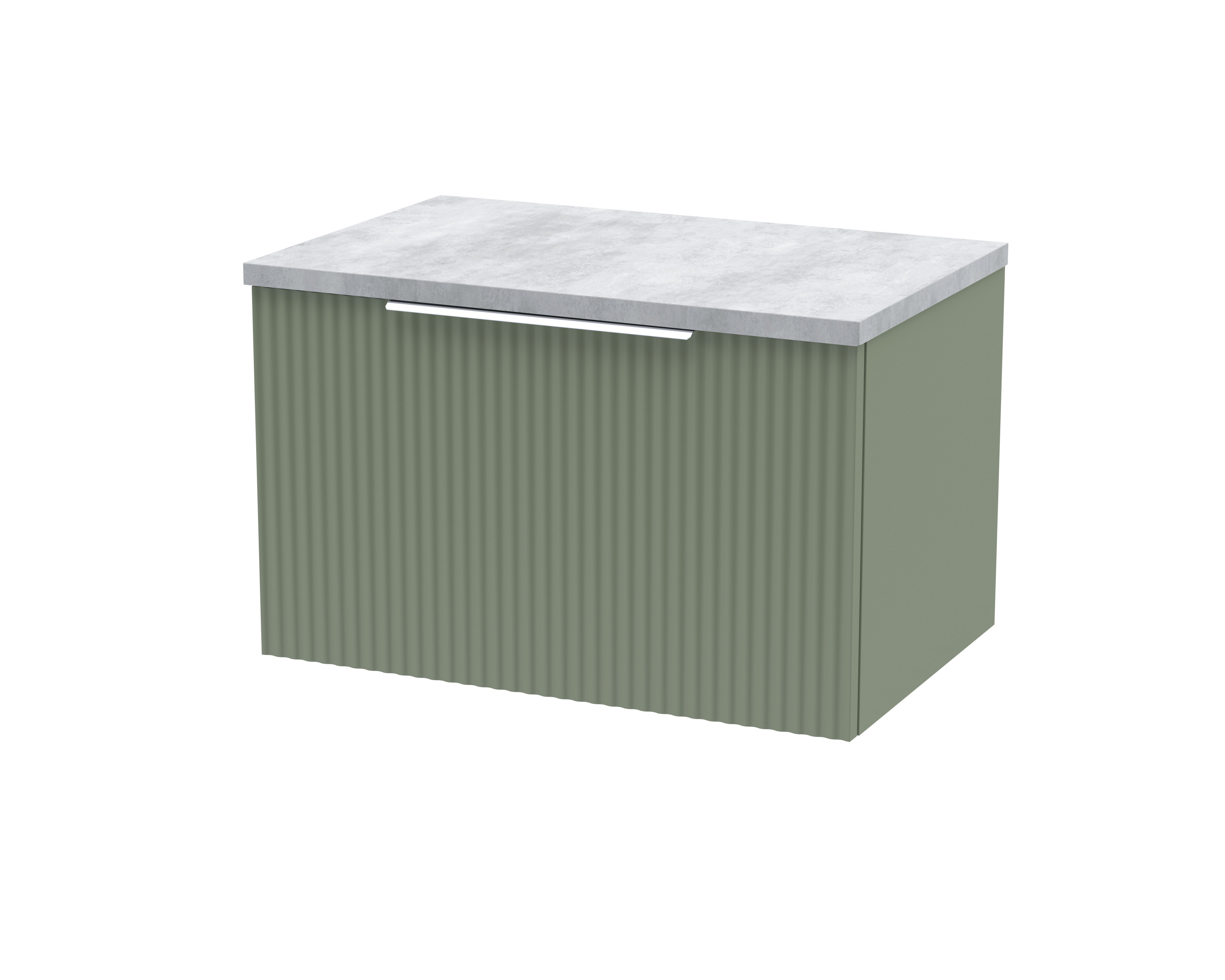 Hudson Reed Fluted Satin Green 600mm Wall Hung Vanity Unit and Laminate Top DFF894LBG