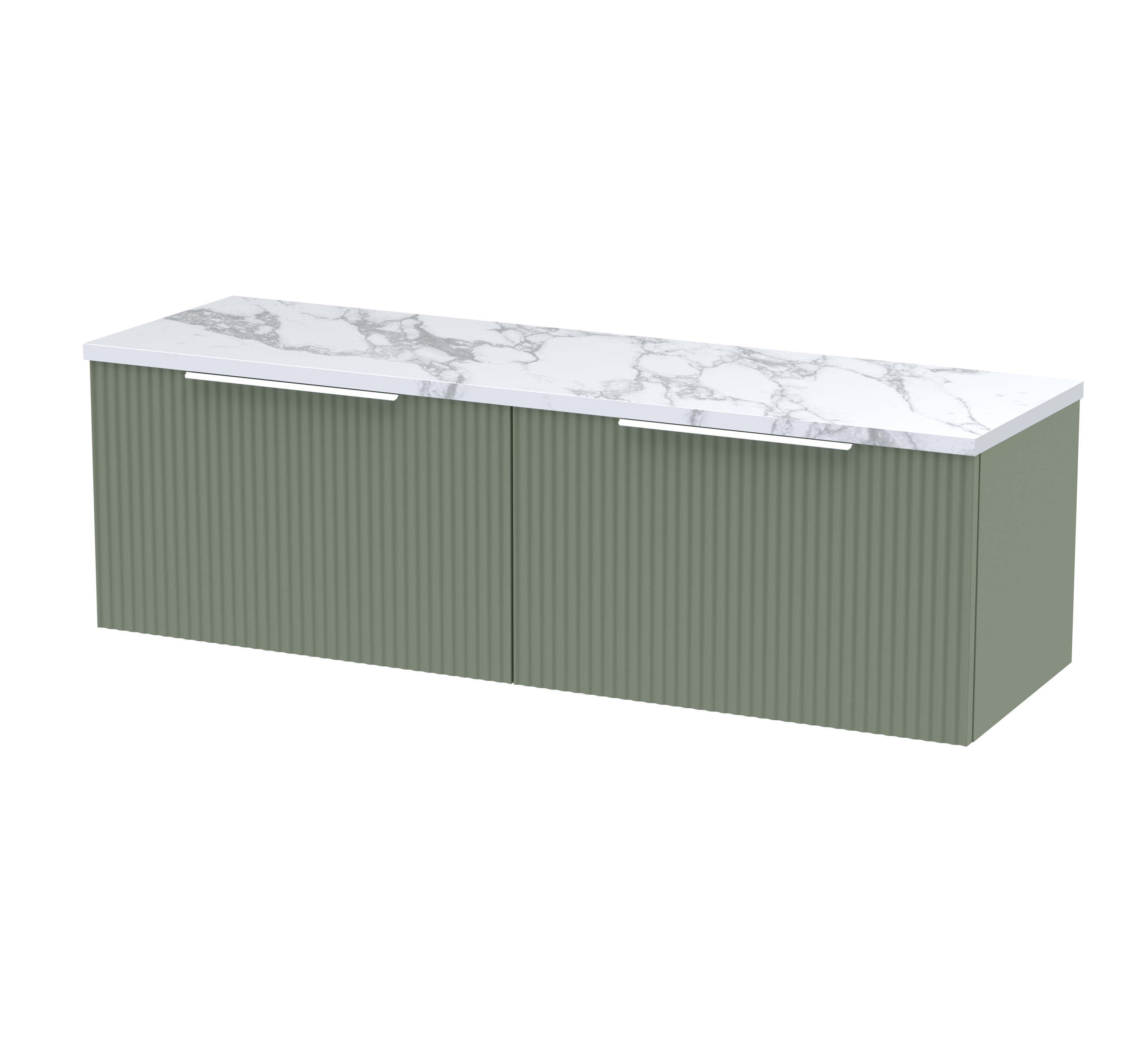 Hudson Reed Fluted Satin Green 1200 Wall Hung 2 Drawer Vanity Unit and Laminate Worktop DFF894LCM2