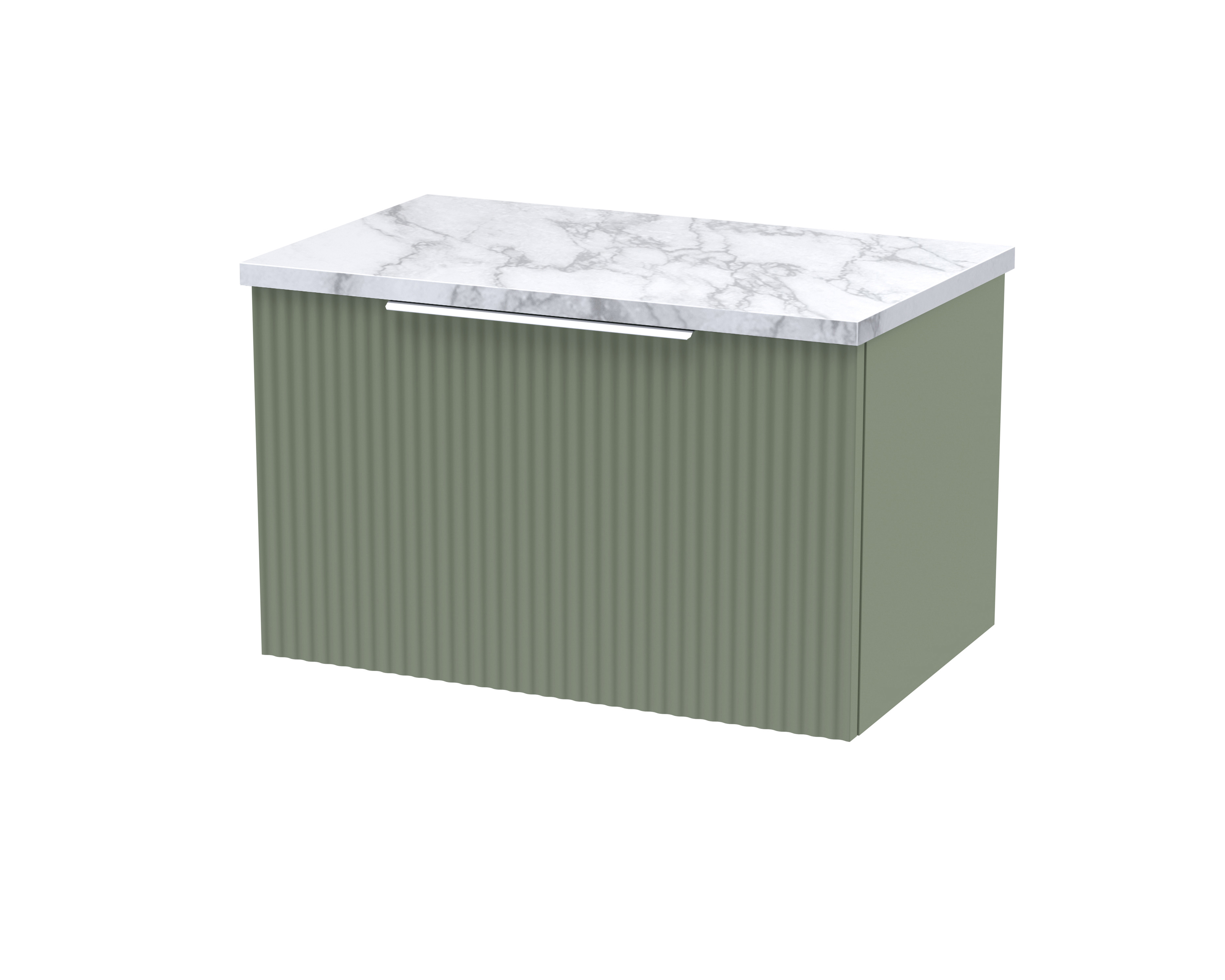 Hudson Reed Fluted Satin Green 600mm Wall Hung Vanity Unit and Laminate Worktop DFF894LCM