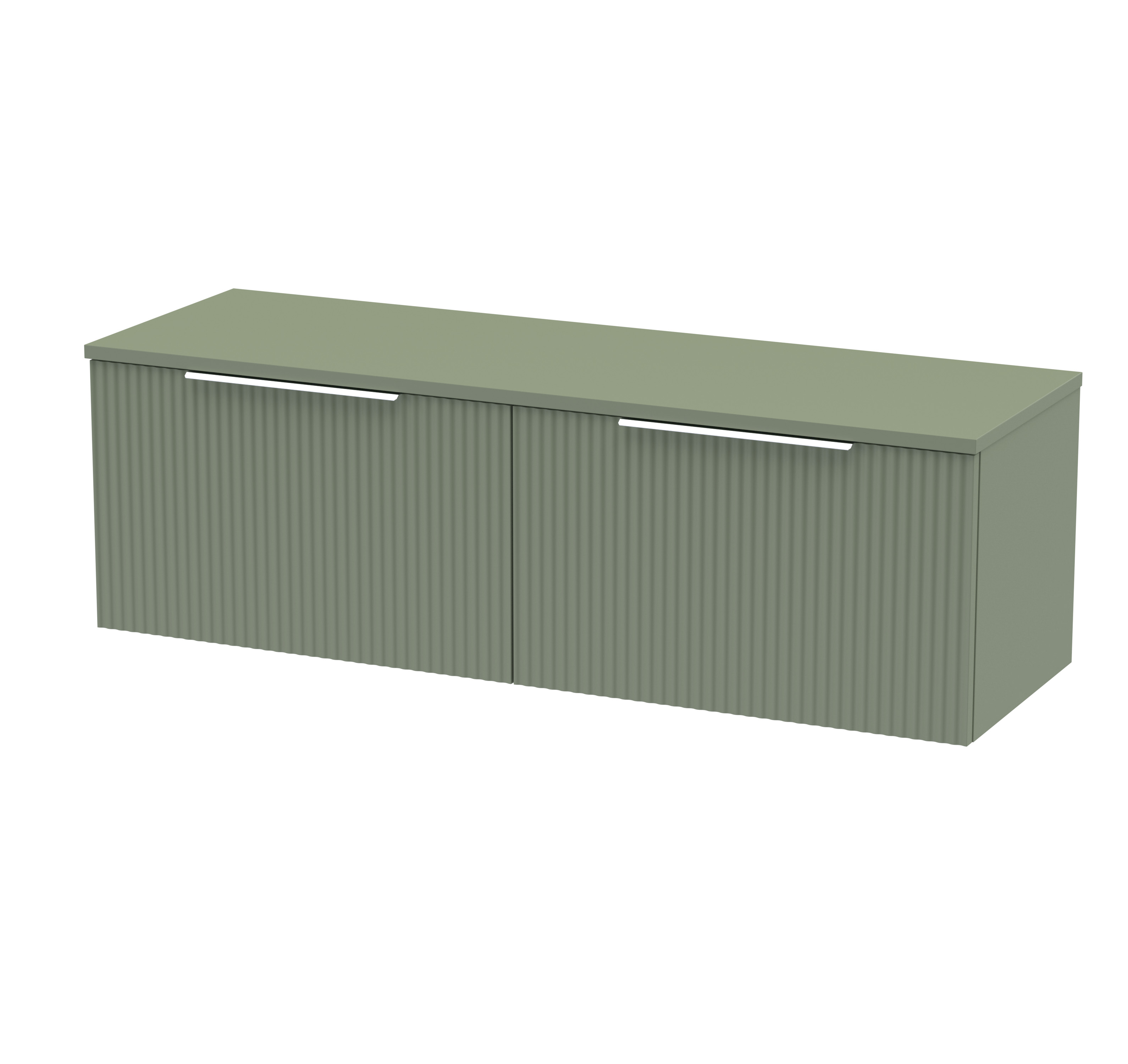Hudson Reed Fluted Satin Green 1200mm Wall Hung 2 Drawer Vanity Unit and Worktop DFF894W2