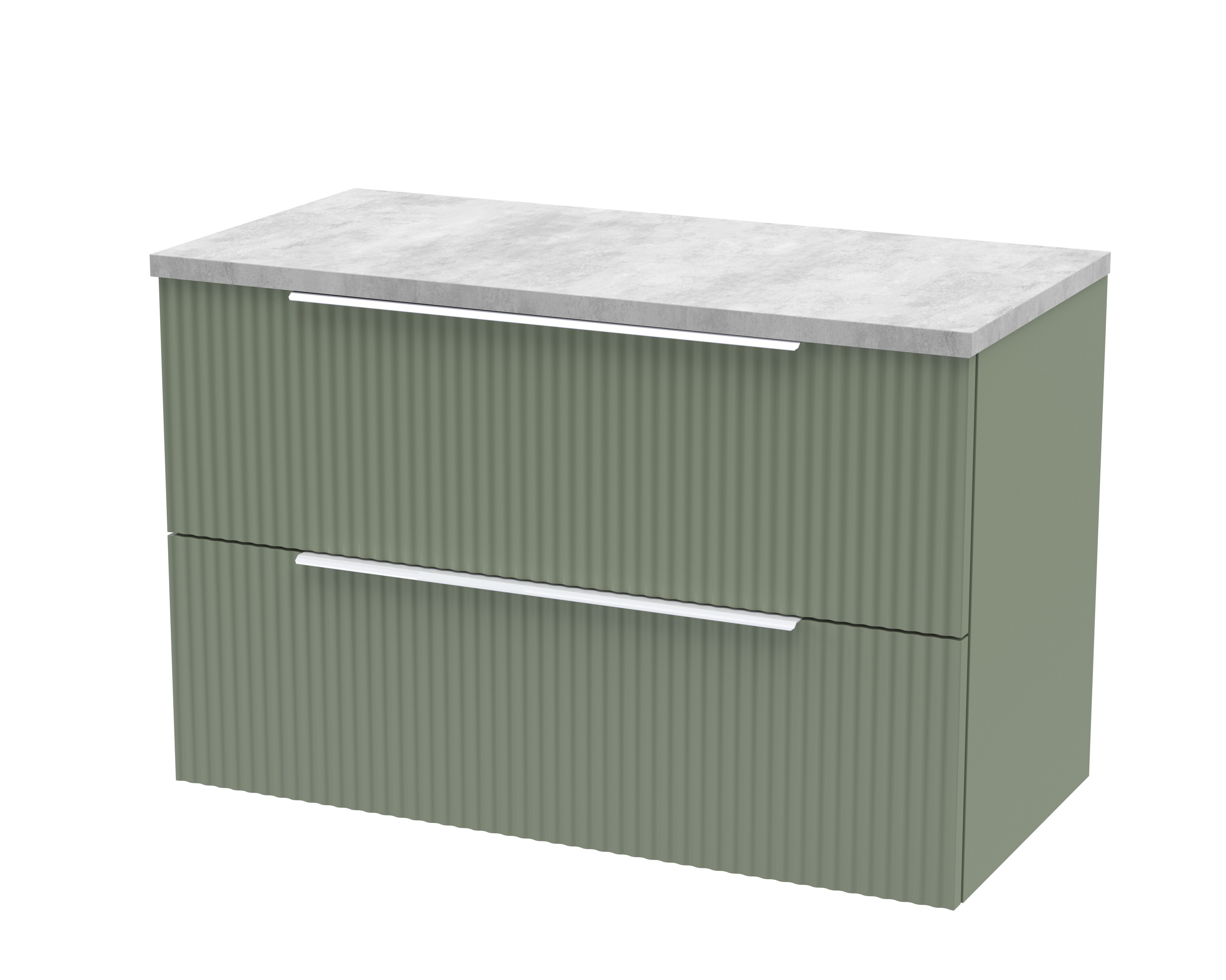 Hudson Reed Fluted Satin Green 800mm Wall Hung 2 Drawer Vanity Unit and Laminate Top DFF895LBG