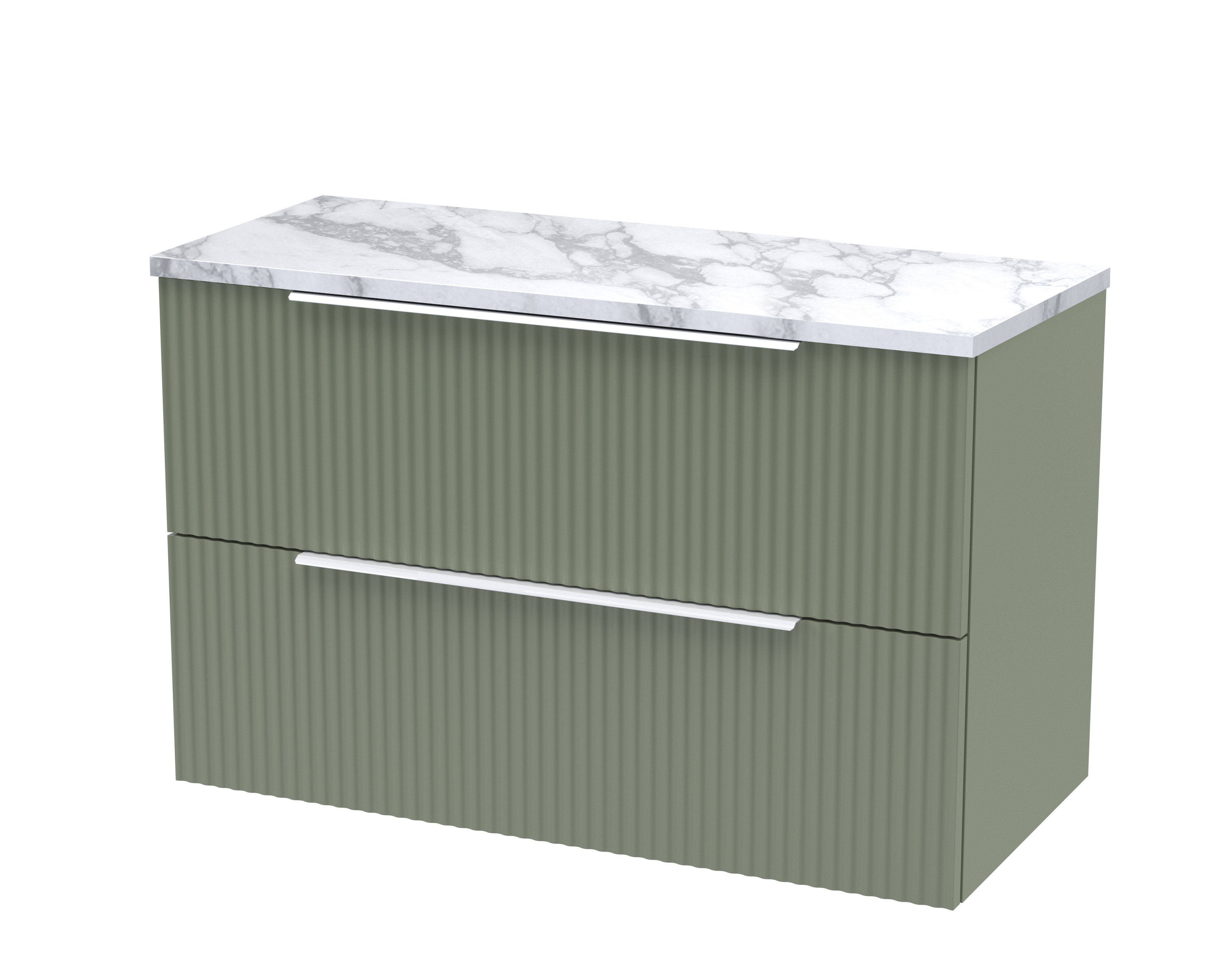 Hudson Reed Fluted Satin Green 800mm Wall Hung 2 Drawer Vanity Unit and Laminate Worktop DFF895LCM