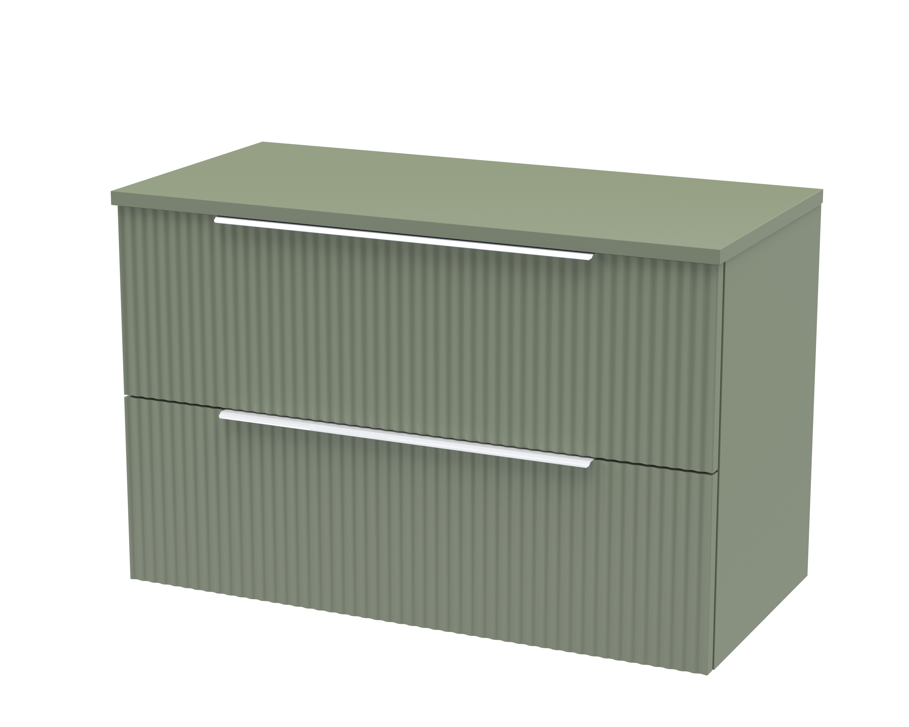 Hudson Reed Fluted Satin Green 800mm Wall Hung 2 Drawer Vanity Unit and Worktop DFF895W