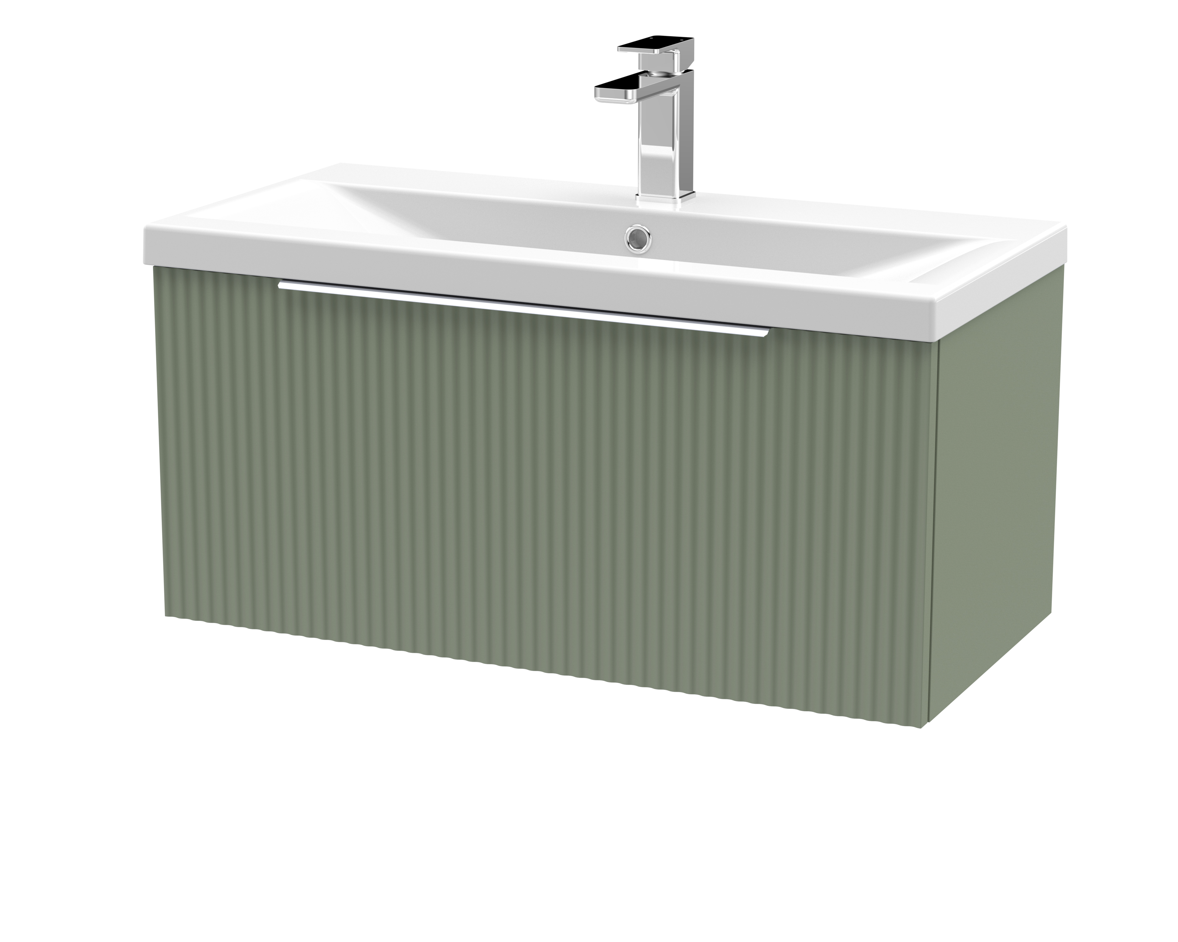 Hudson Reed Fluted Satin Green 800mm Wall Hung Vanity Unit and Mid Edge Ceramic Basin DFF896A