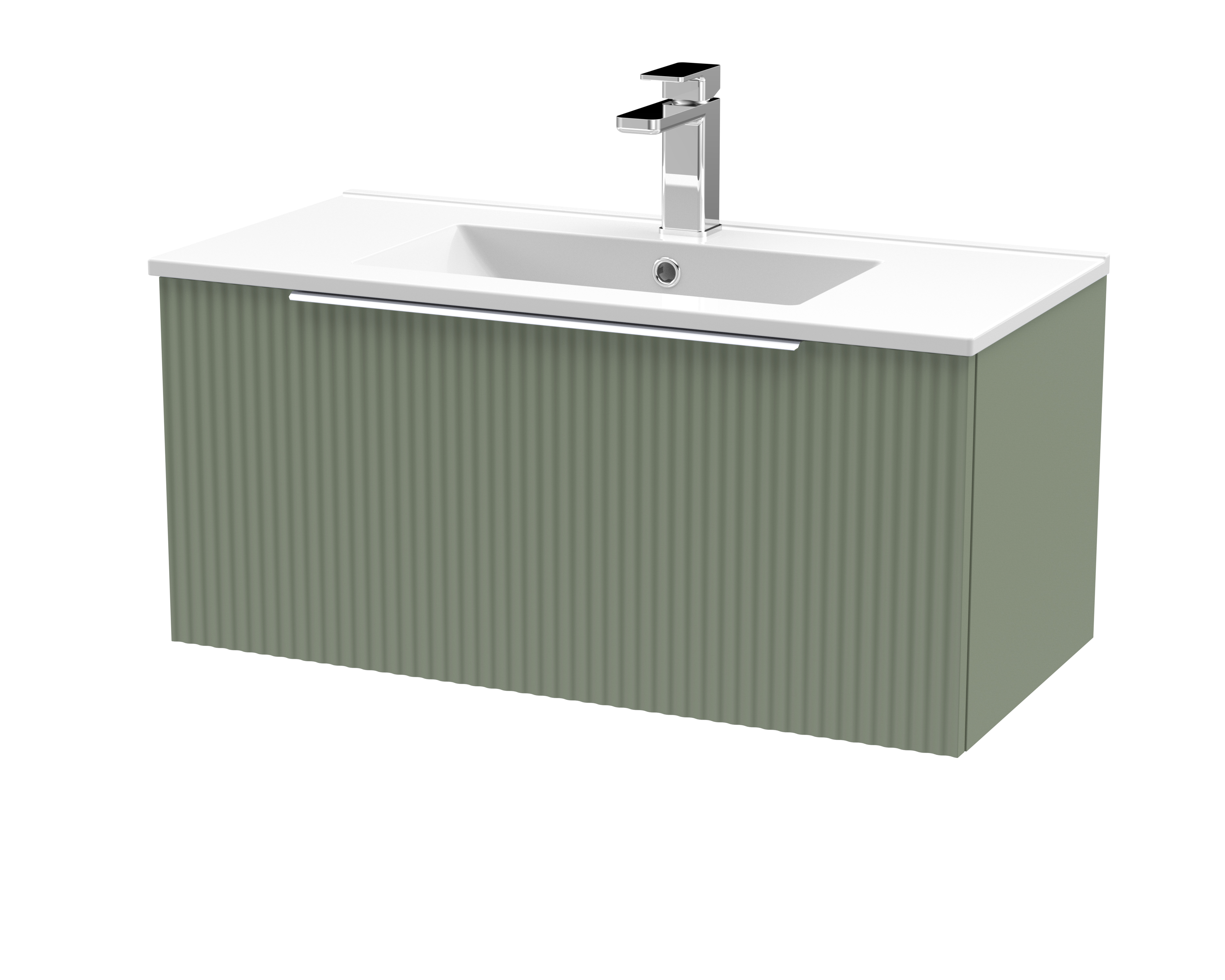 Hudson Reed Fluted Satin Green 800mm Wall Hung Vanity Unit and Minimalist Basin DFF896B