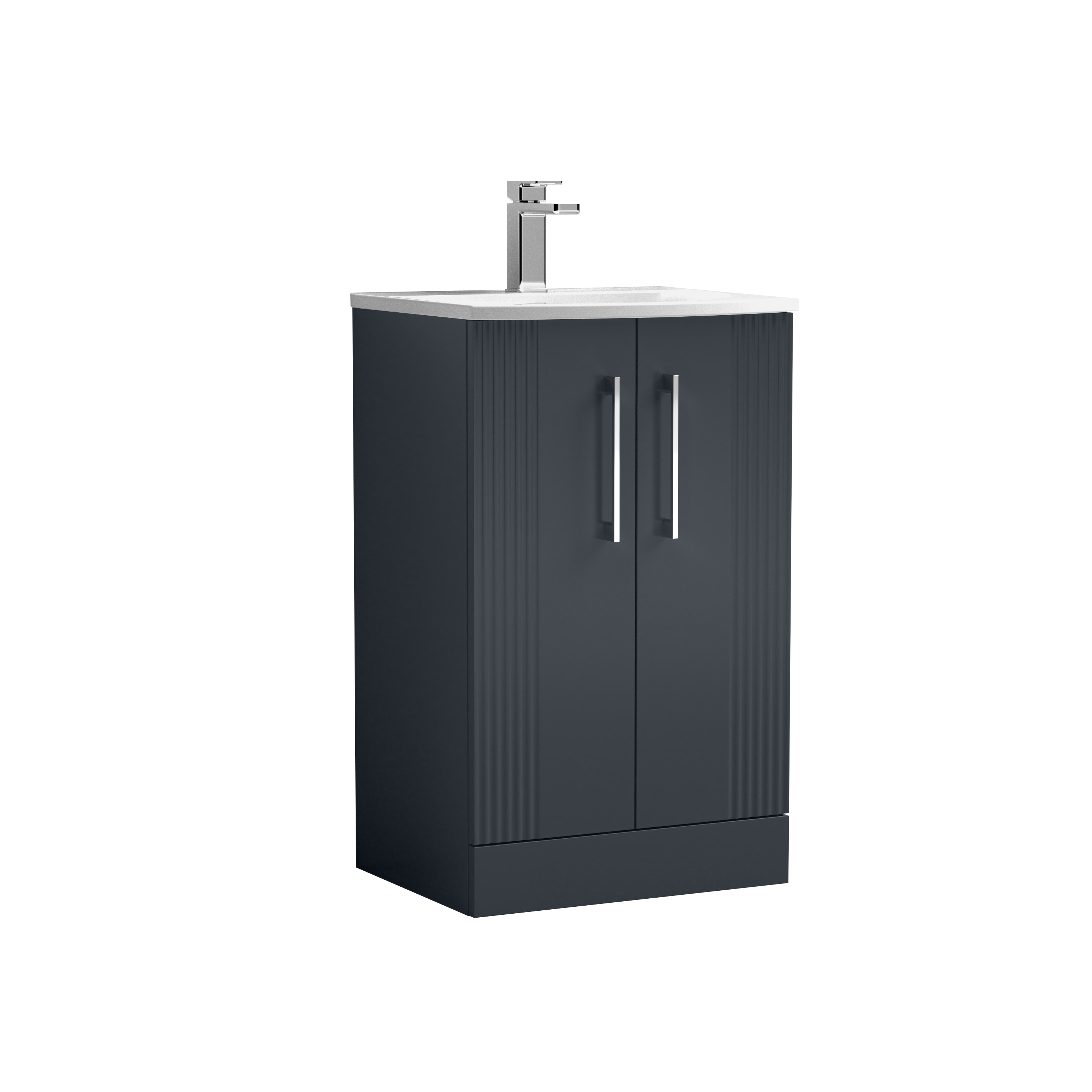 Nuie Deco Soft Black 500mm Floor Standing 2 Door Vanity Unit and Curved Basin DPF1423G