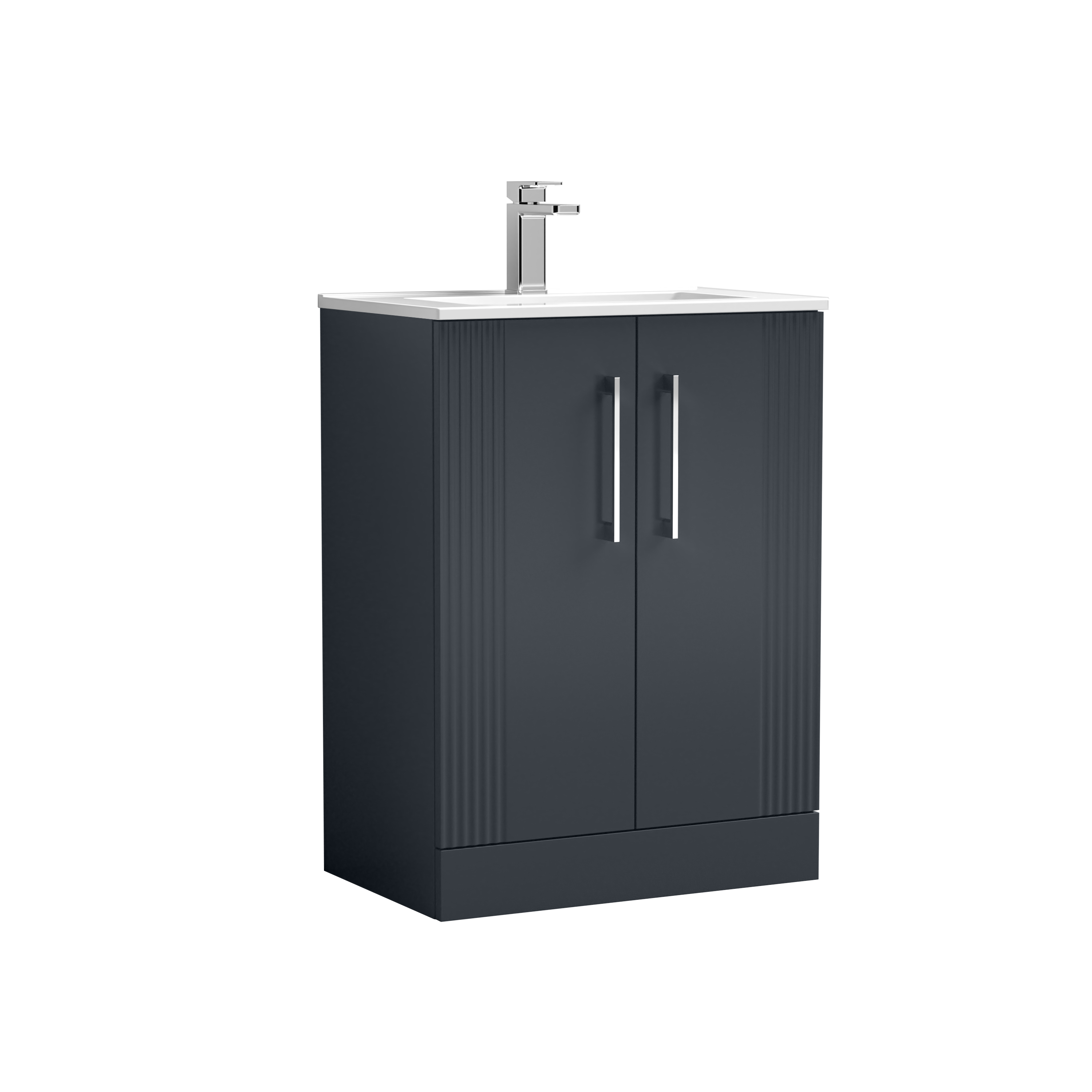 Nuie Deco Soft Black 600mm Floor Standing 2 Door Vanity Unit and Basin DPF1425B