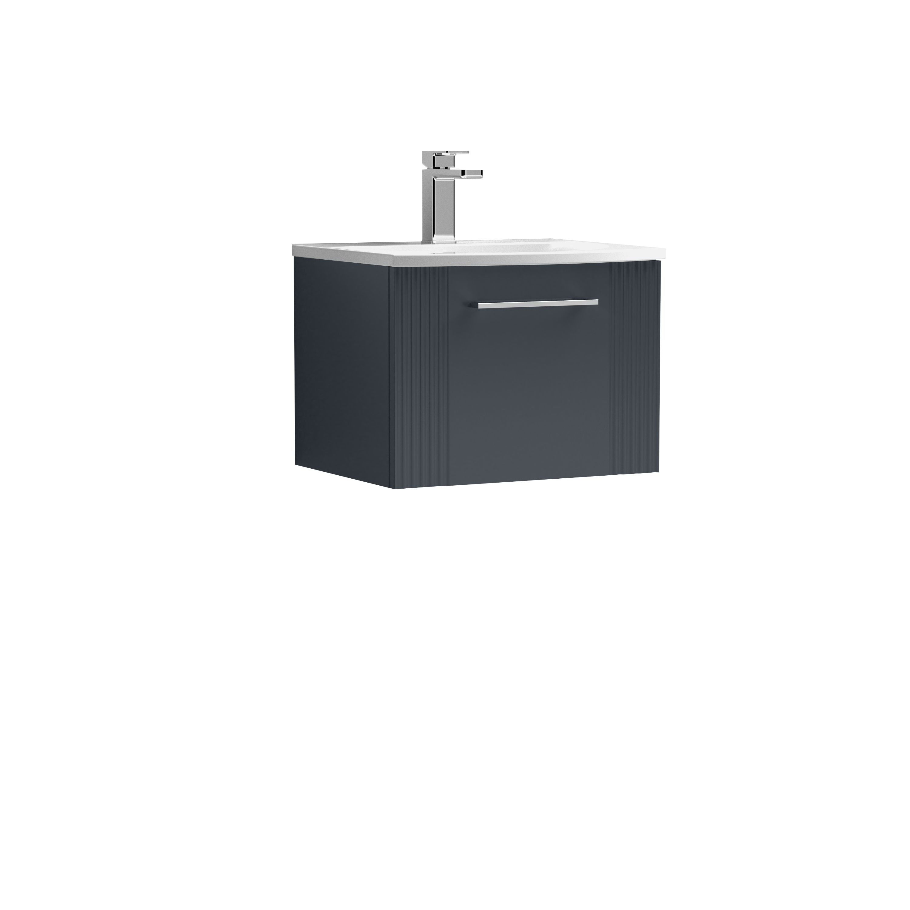 Nuie Deco Soft Black 500mm Wall Hung Single Drawer Vanity Unit and Curved Basin DPF1491G