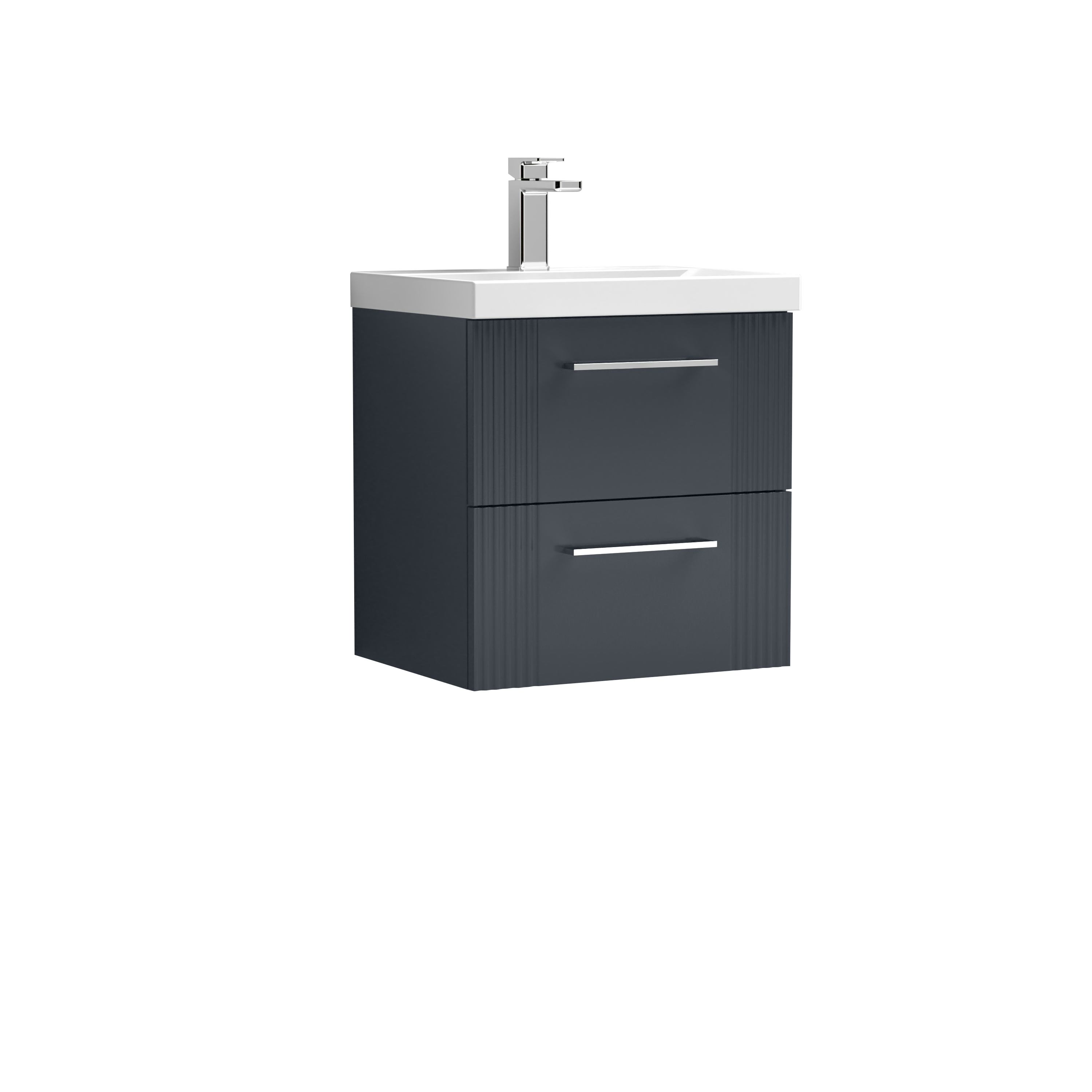 Nuie Deco Soft Black 500mm Wall Hung 2 Drawer Vanity Unit and Mid Edge Basin DPF1492A