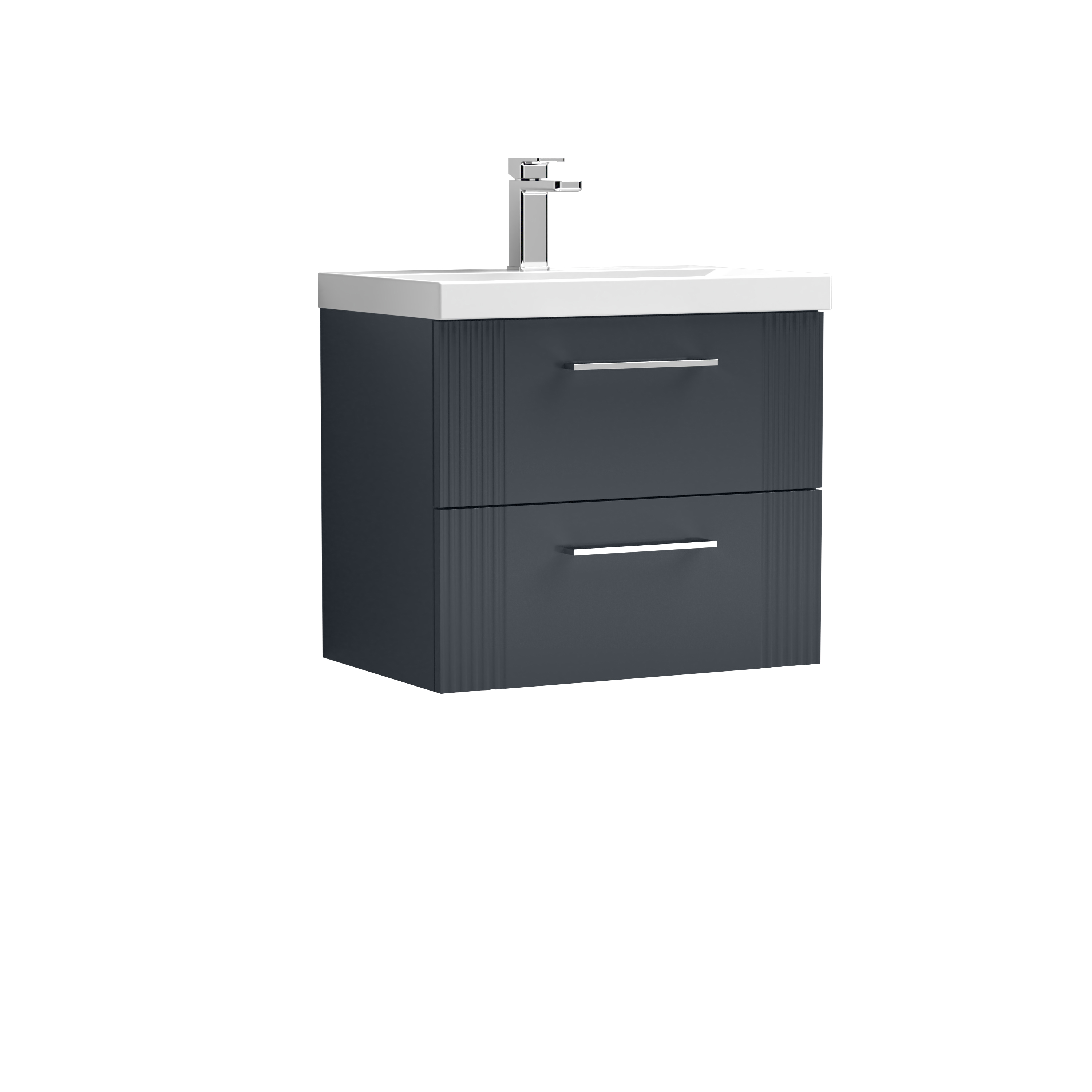 Nuie Deco Soft Black 600mm Wall Hung 2 Drawer Vanity Unit and Mid Edge Basin DPF1493A