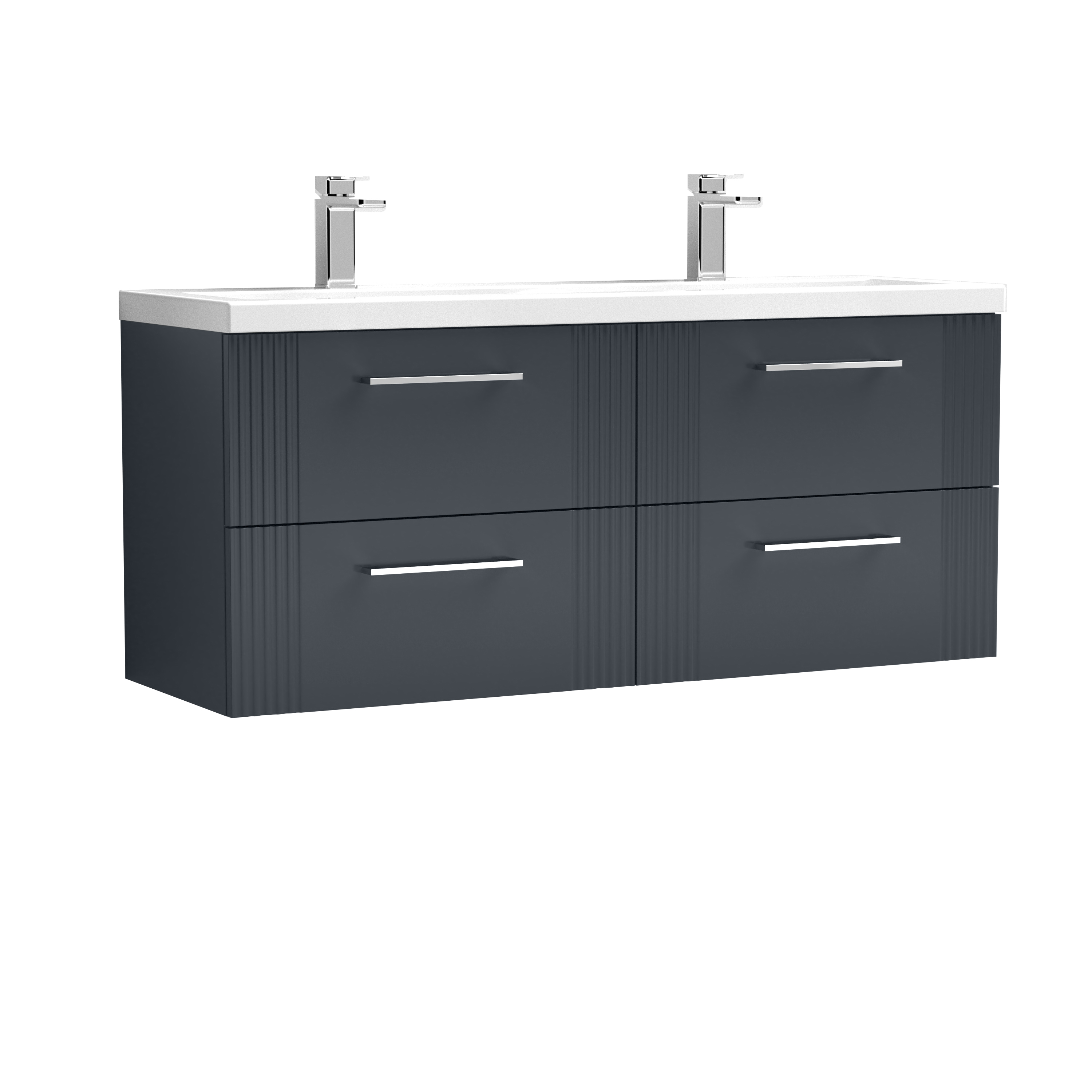 Nuie Deco Soft Black 1200mm Wall Hung 4 Drawer Vanity Unit and Double Basin DPF1493F