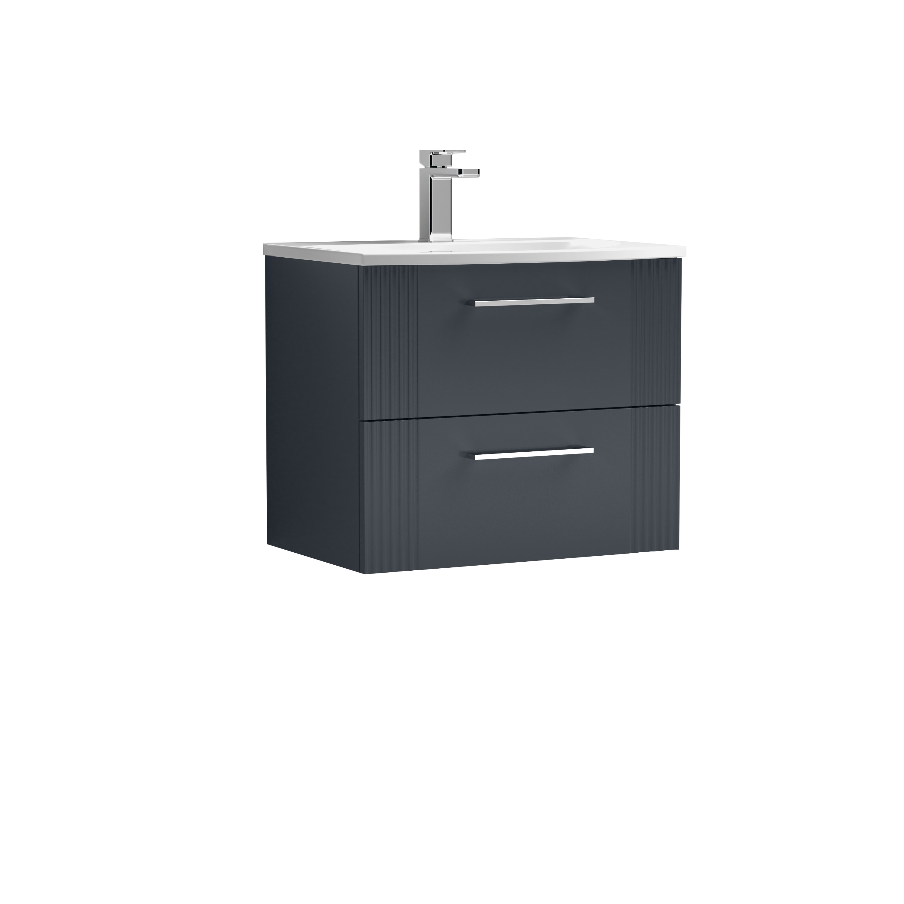 Nuie Deco Soft Black 600mm Wall Hung 2 Drawer Vanity Unit and Curved Basin DPF1493G