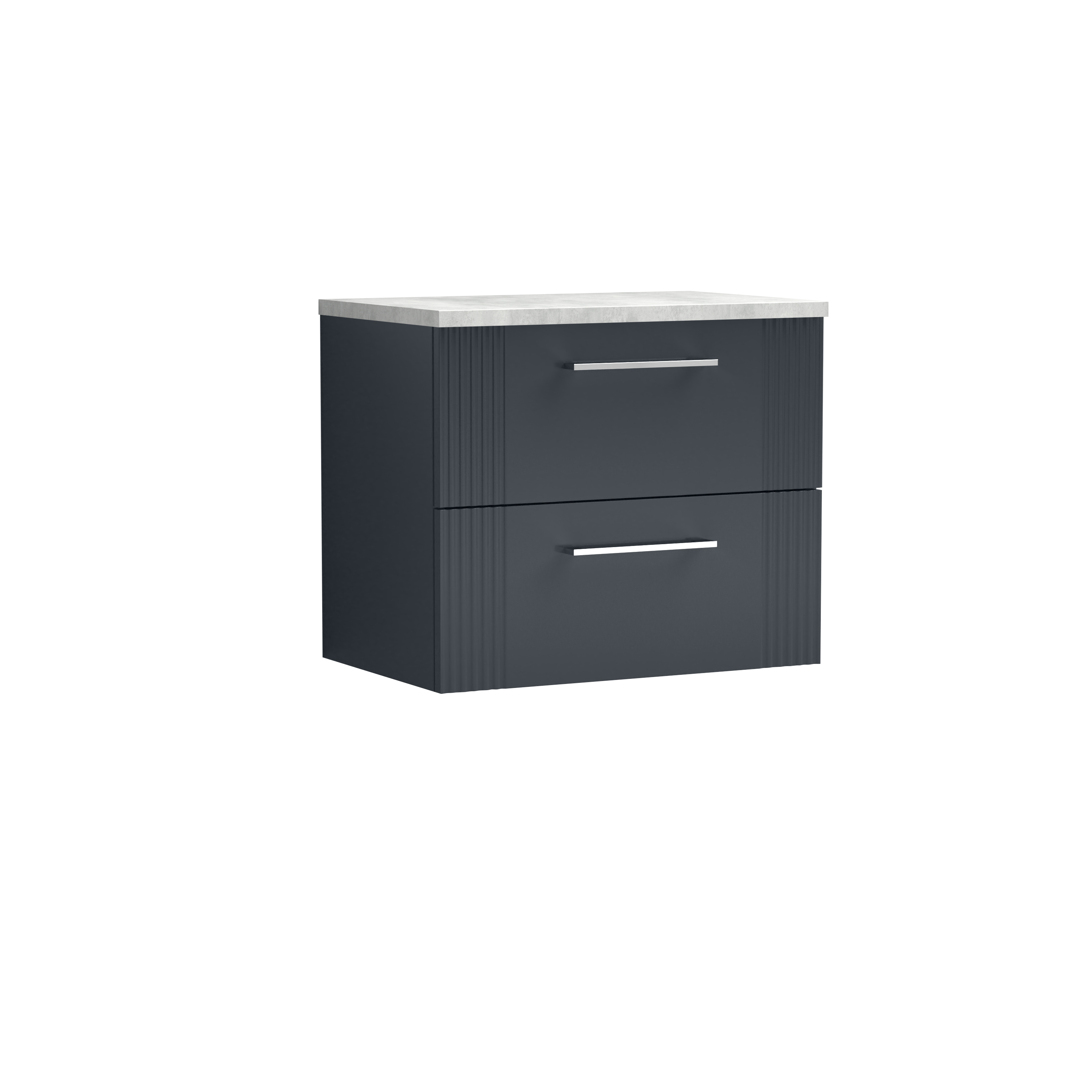 Nuie Deco Soft Black 600mm Wall Hung 2 Drawer Vanity Unit and Laminate Top DPF1493LBG