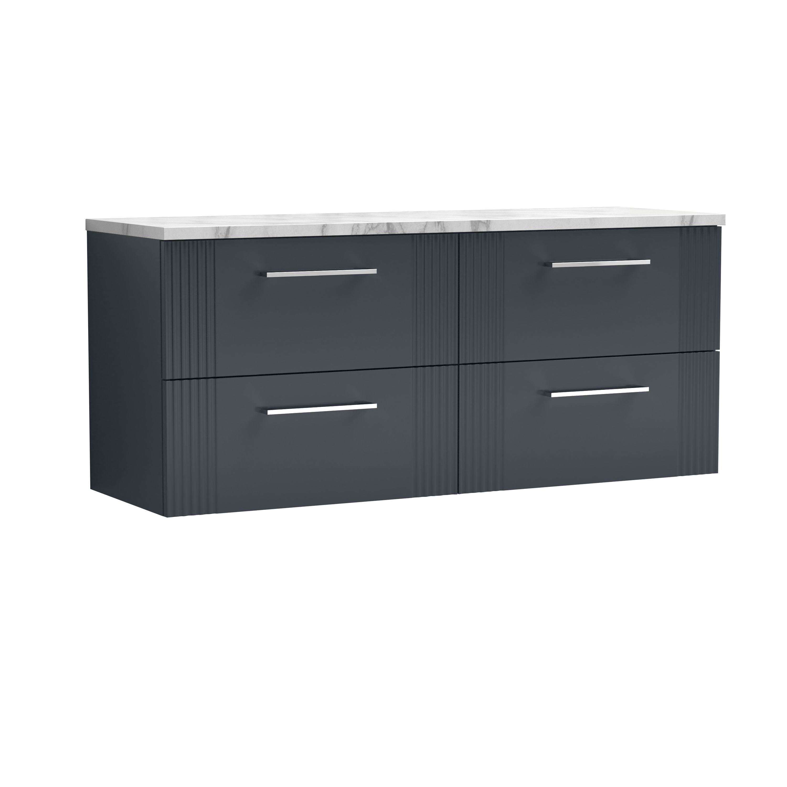 Nuie Deco Soft Black 1200 Wall Hung 4 Drawer Vanity Unit and Laminate Worktop DPF1493LCM2