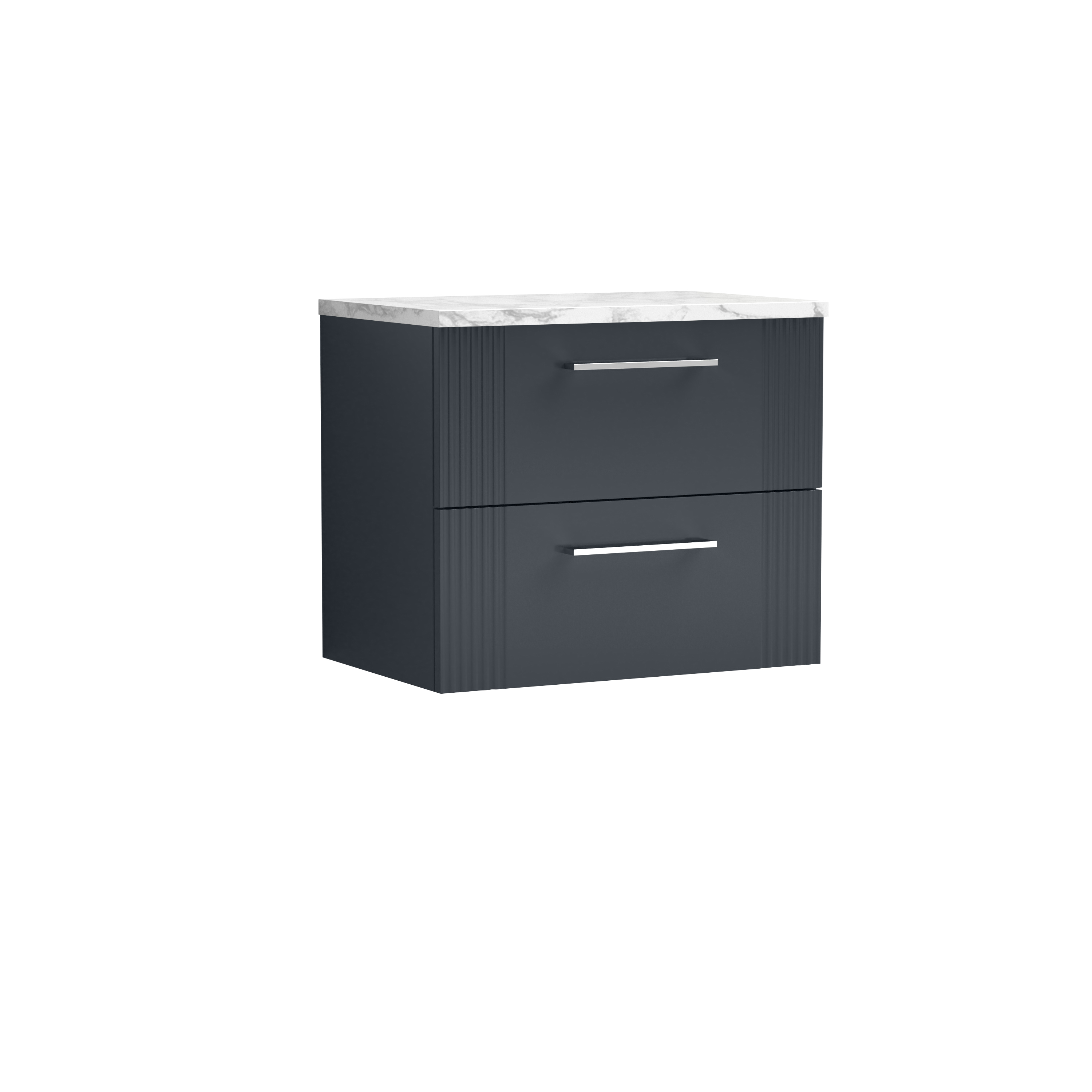 Nuie Deco Soft Black 600 Wall Hung 2 Drawer Vanity Unit and Laminate Worktop DPF1493LCM