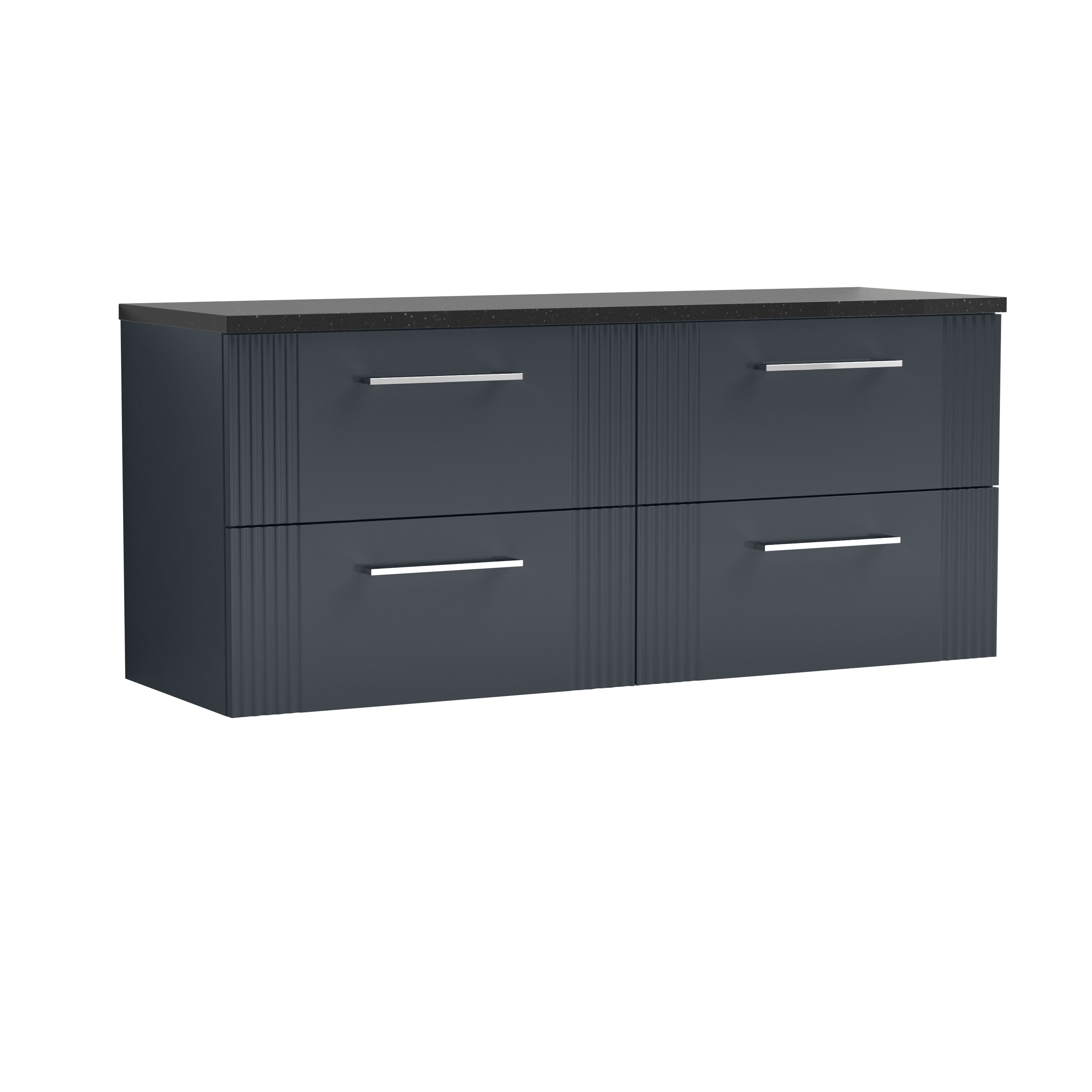 Nuie Deco Soft Black 1200 Wall Hung 4 Drawer Vanity Unit and Laminate Worktop DPF1493LSB2
