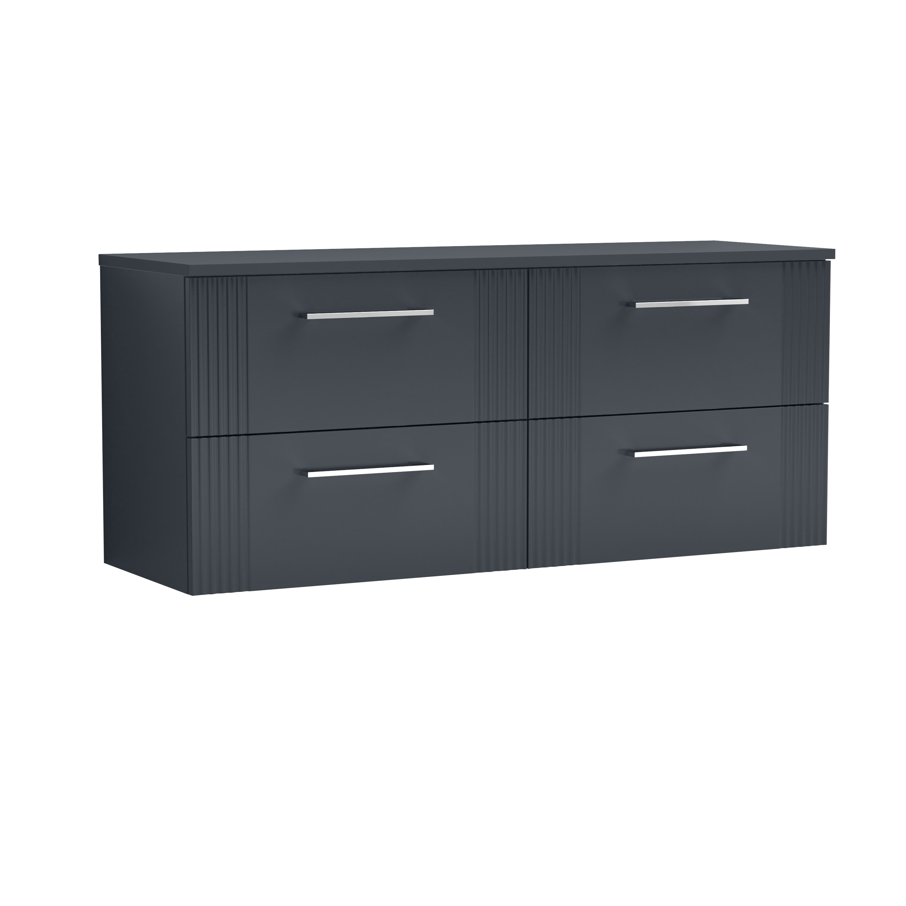 Nuie Deco Soft Black 1200mm Wall Hung 4 Drawer Vanity Unit and Worktop DPF1493W2