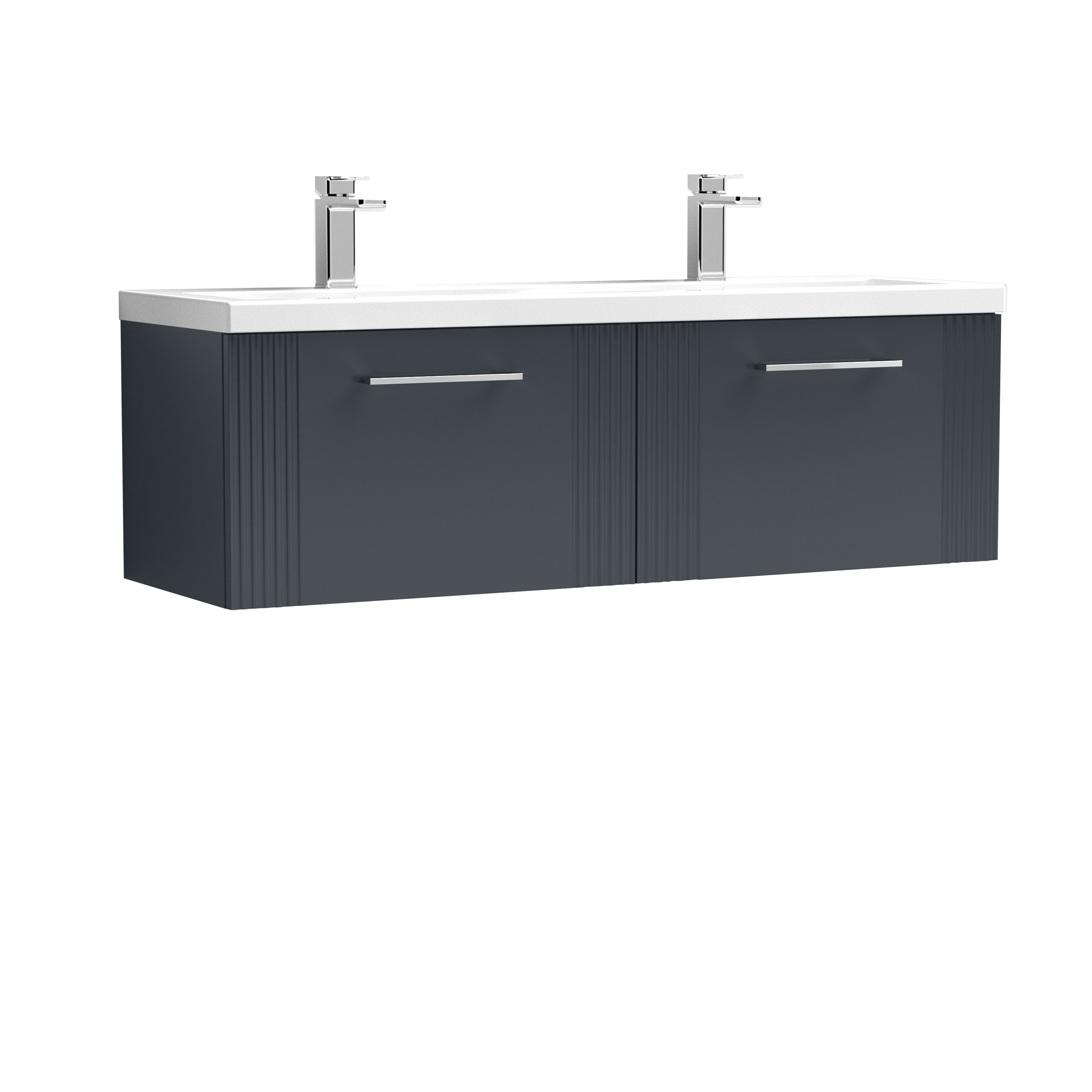Nuie Deco Soft Black 1200mm Wall Hung 2 Drawer Vanity Unit and Double Basin DPF1494F