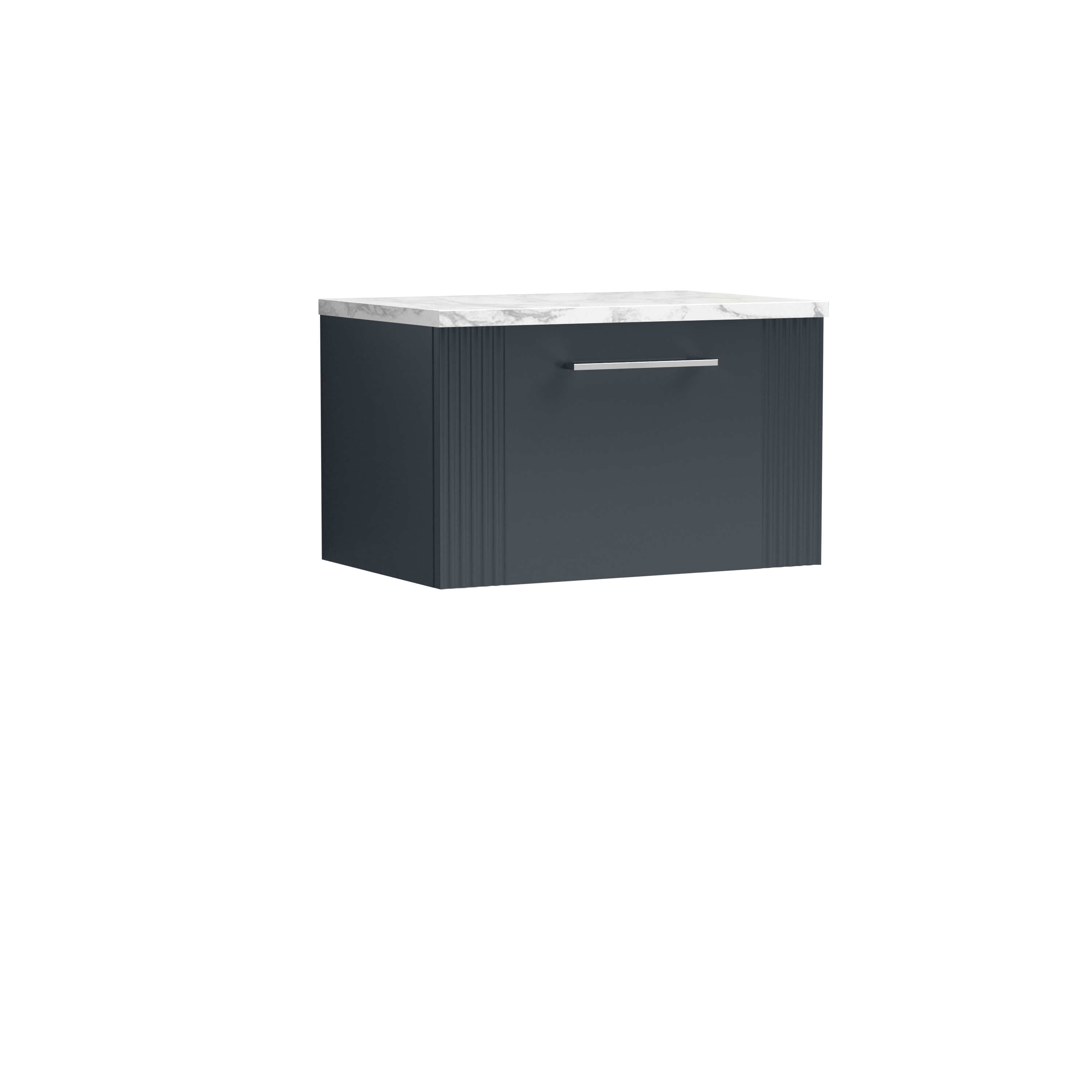 Nuie Deco Soft Black 600 Wall Hung Single Drawer Vanity Unit and Laminate Worktop DPF1494LCM