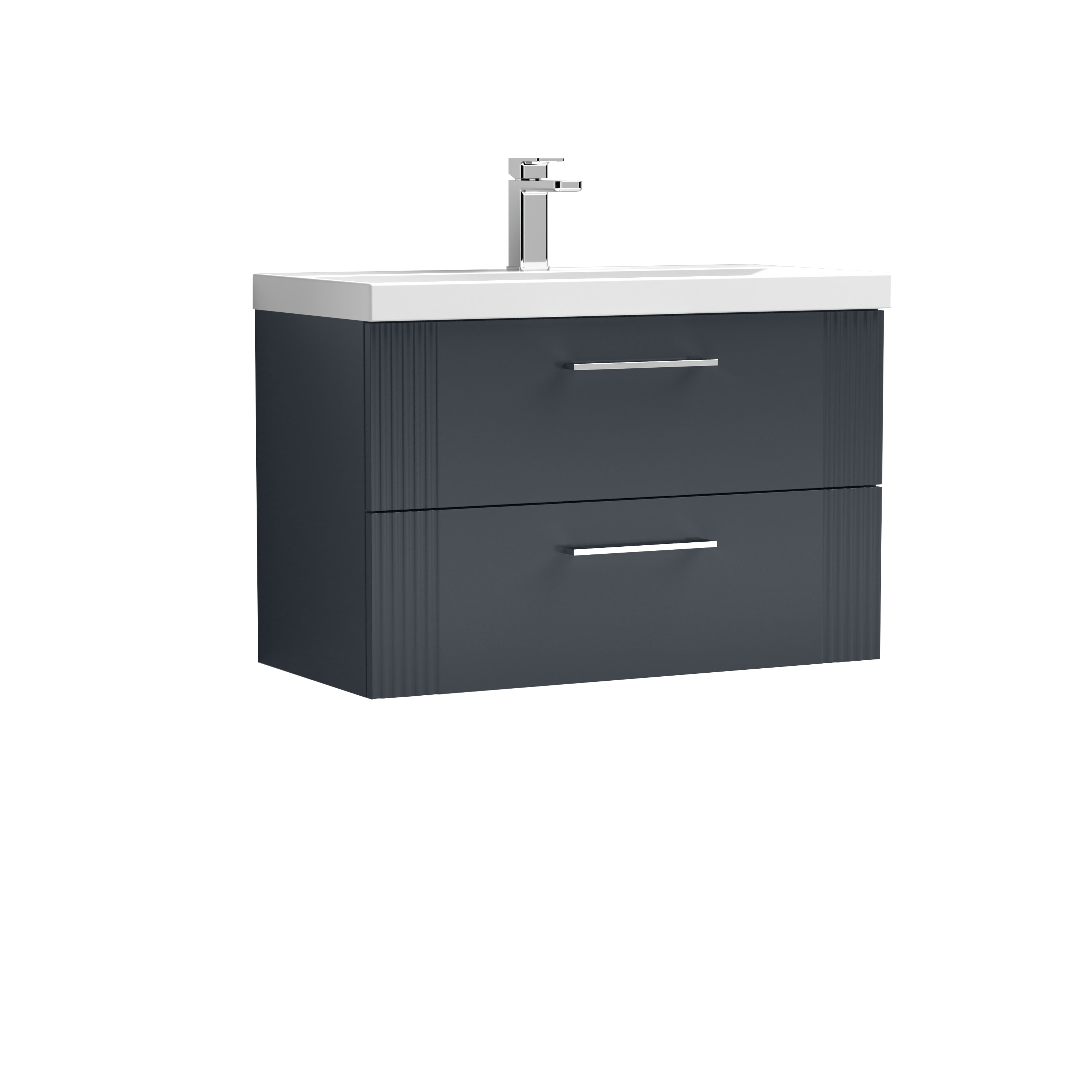 Nuie Deco Soft Black 800mm Wall Hung 2 Drawer Vanity Unit and Mid Edge Basin DPF1495A