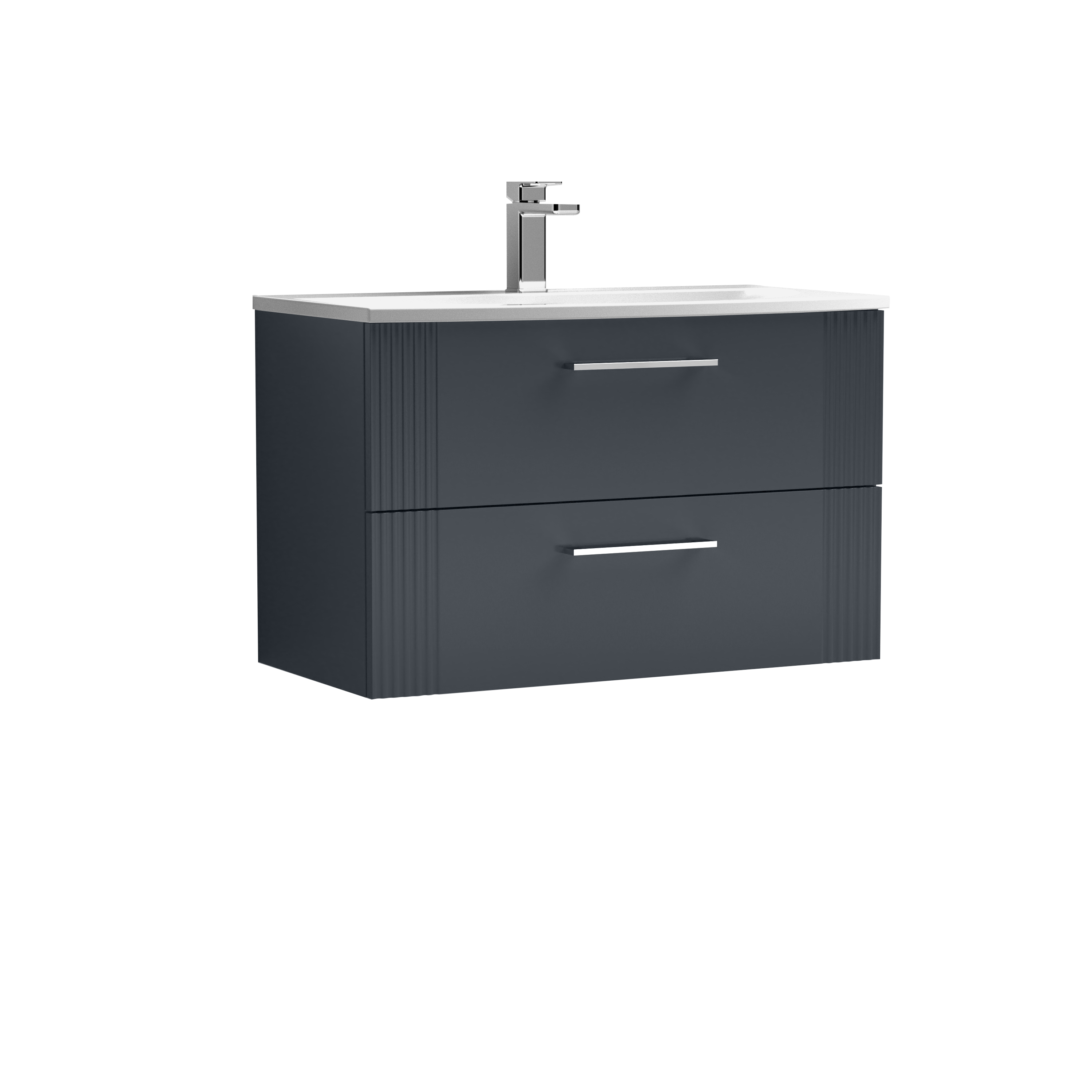 Nuie Deco Soft Black 800mm Wall Hung 2 Drawer Vanity Unit and Curved Basin DPF1495G