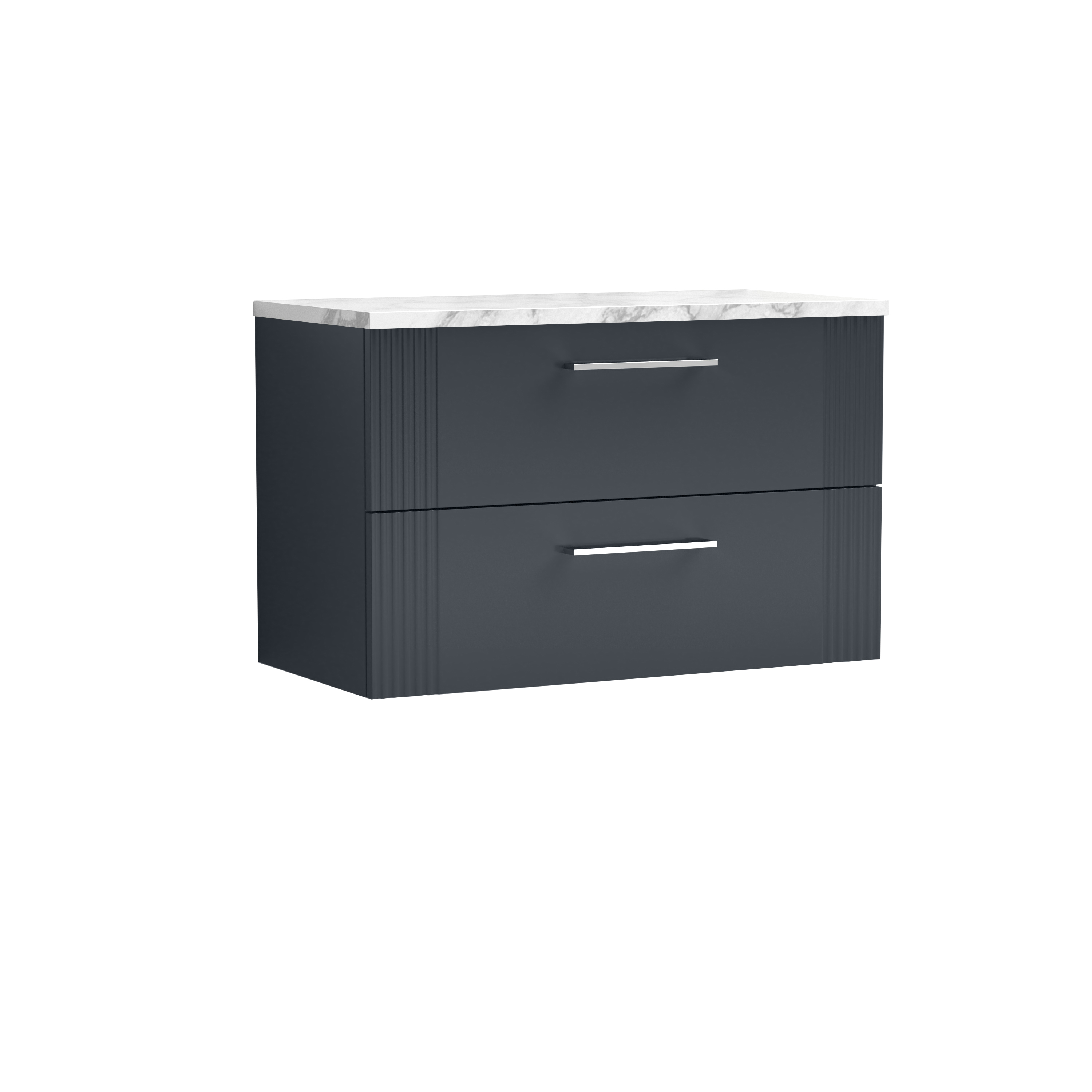 Nuie Deco Soft Black 800 Wall Hung 2 Drawer Vanity Unit and Laminate Worktop DPF1495LCM