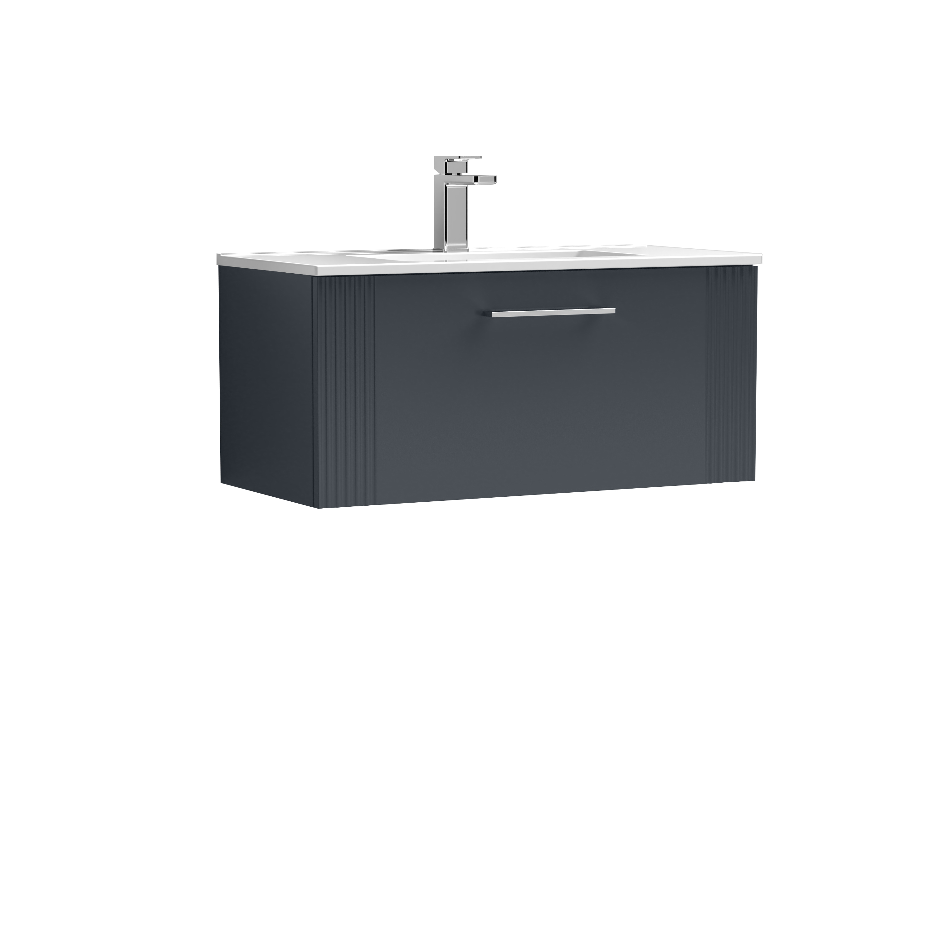 Nuie Deco Soft Black 800mm Wall Hung Single Drawer Vanity Unit and Minimalist Basin DPF1496B