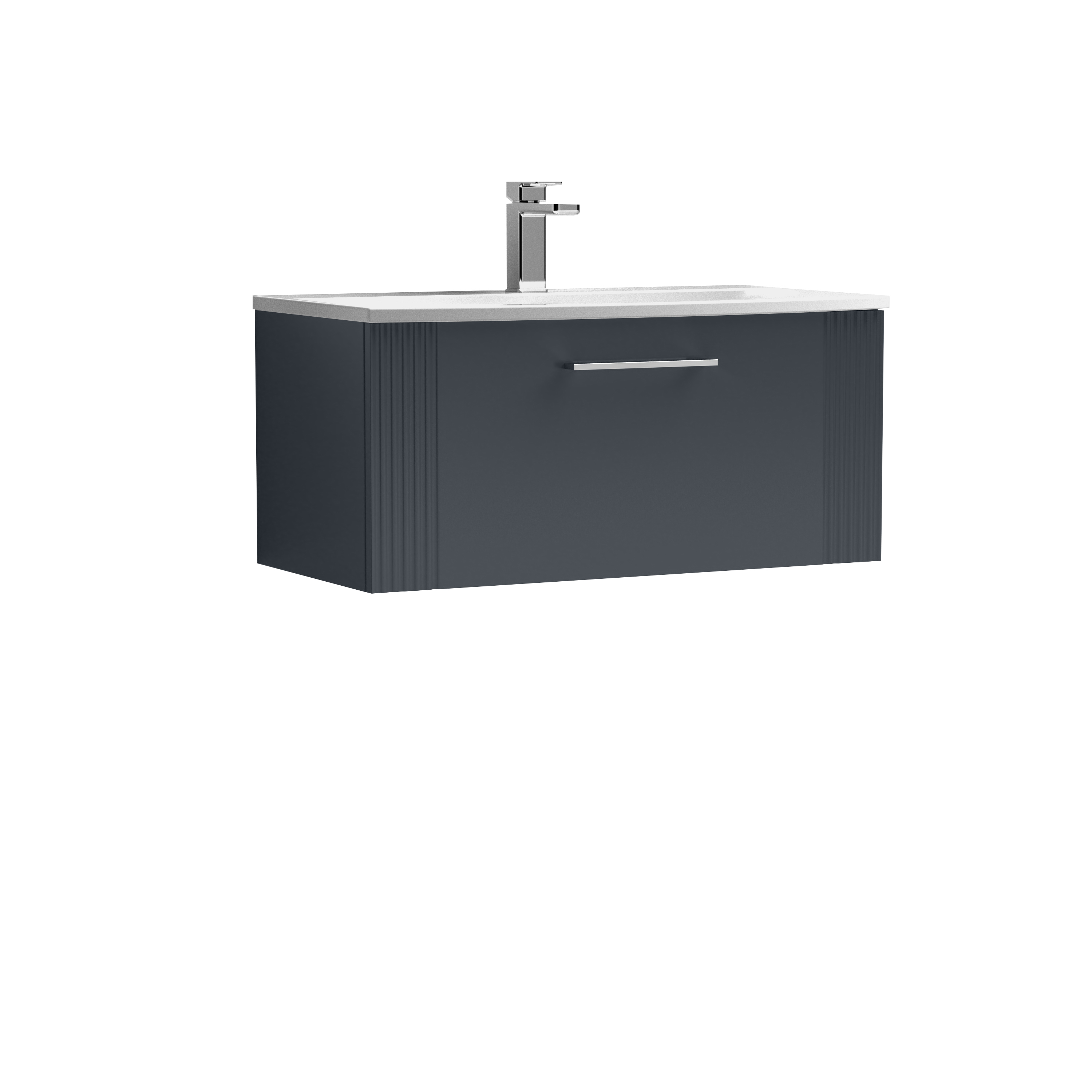 Nuie Deco Soft Black 800mm Wall Hung Single Drawer Vanity Unit and Curved Basin DPF1496G