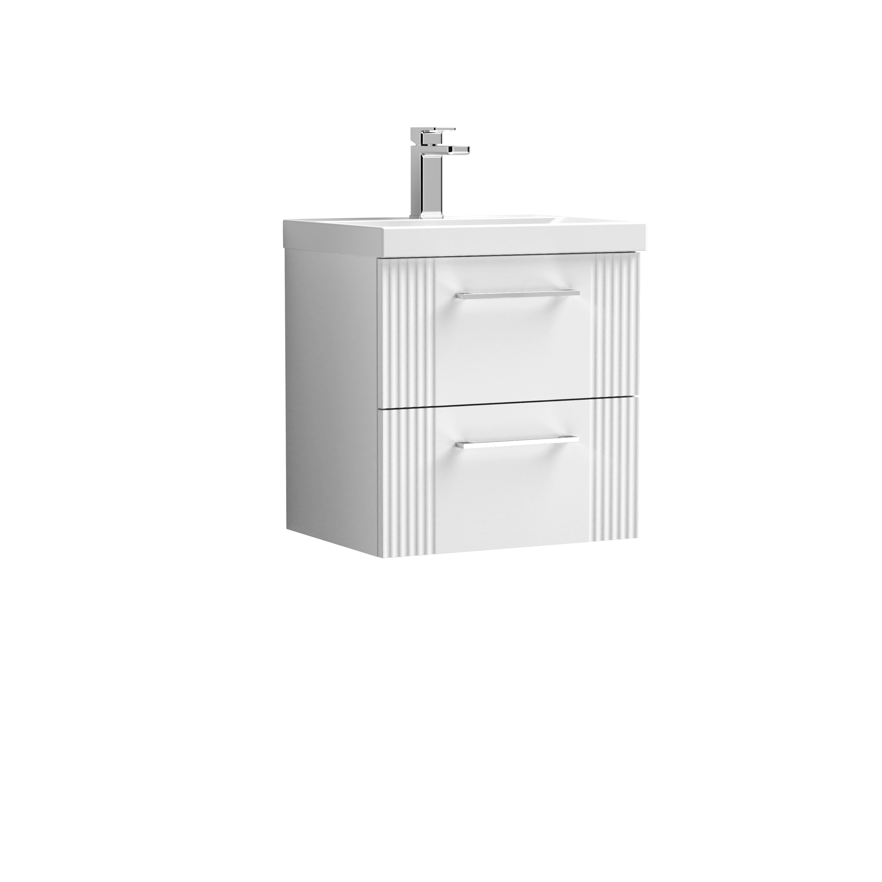 Nuie Deco Satin White 500mm Wall Hung 2 Drawer Vanity Unit and Mid Edge Basin DPF192A