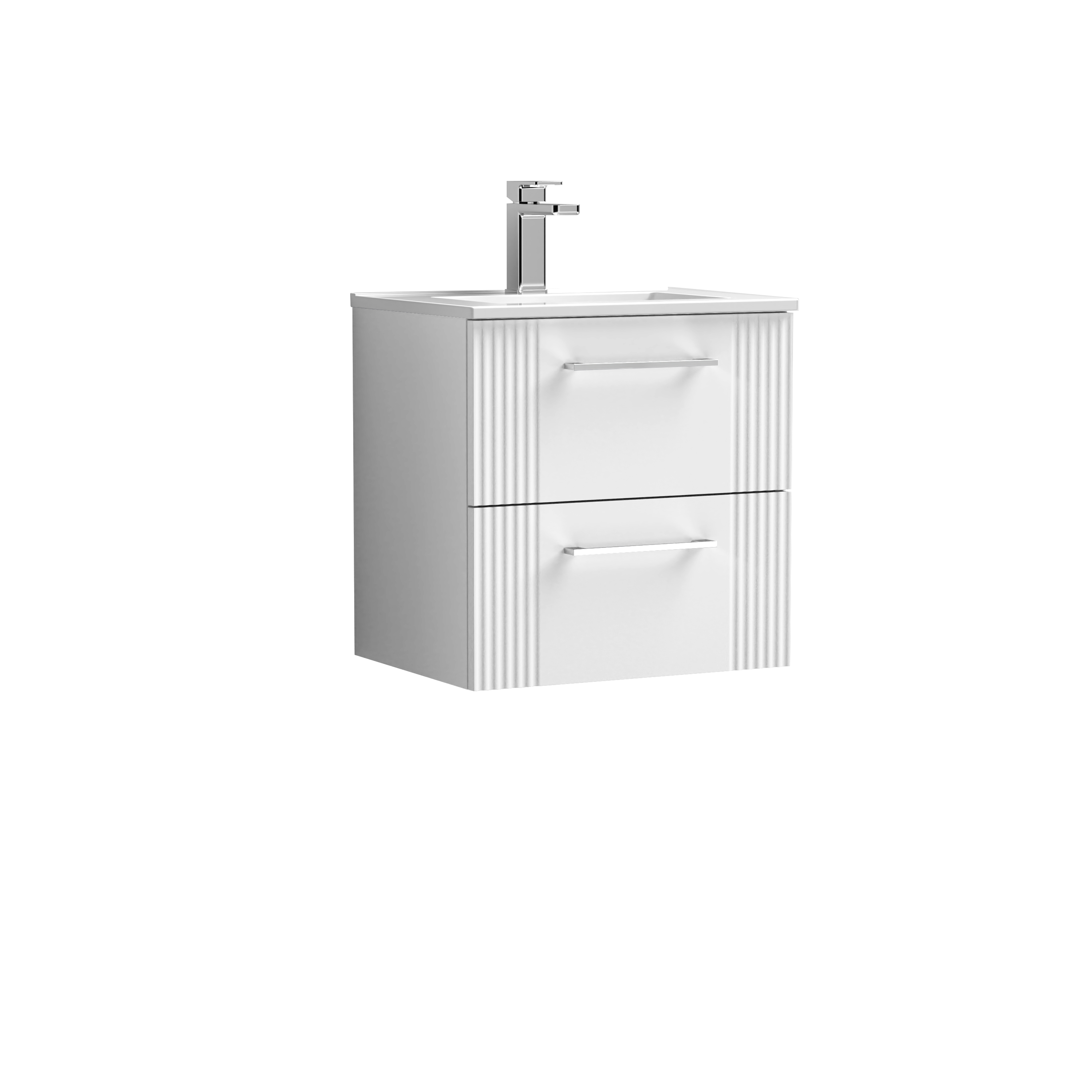 Nuie Deco Satin White 500mm Wall Hung 2 Drawer Vanity Unit and Basin DPF192B