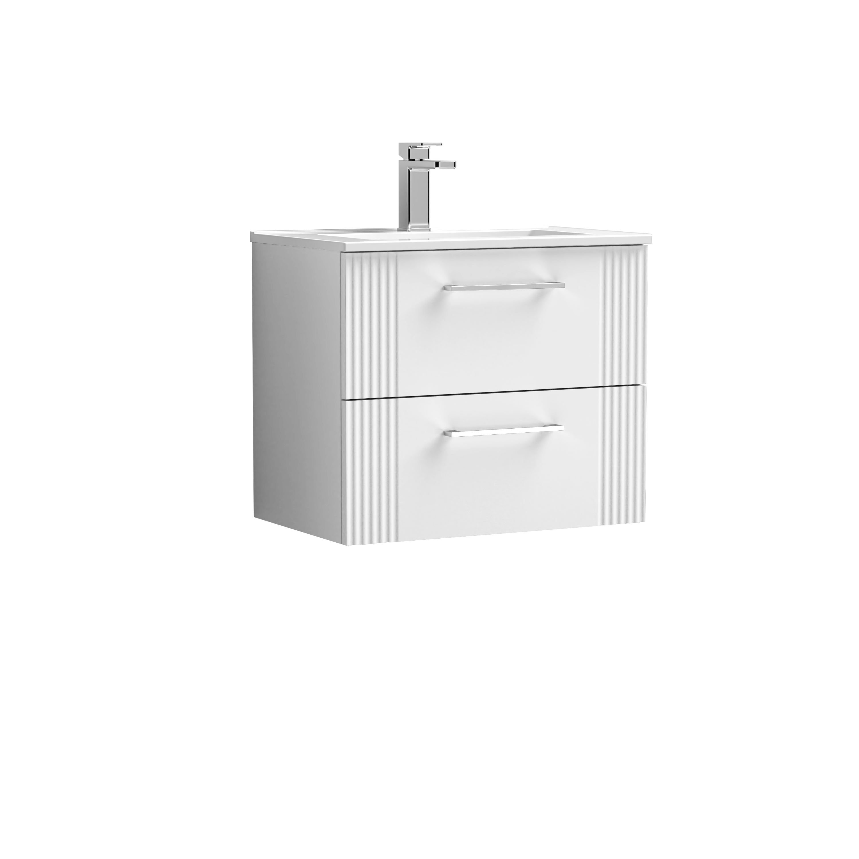 Nuie Deco Satin White 600mm Wall Hung 2 Drawer Vanity Unit and Basin DPF193B