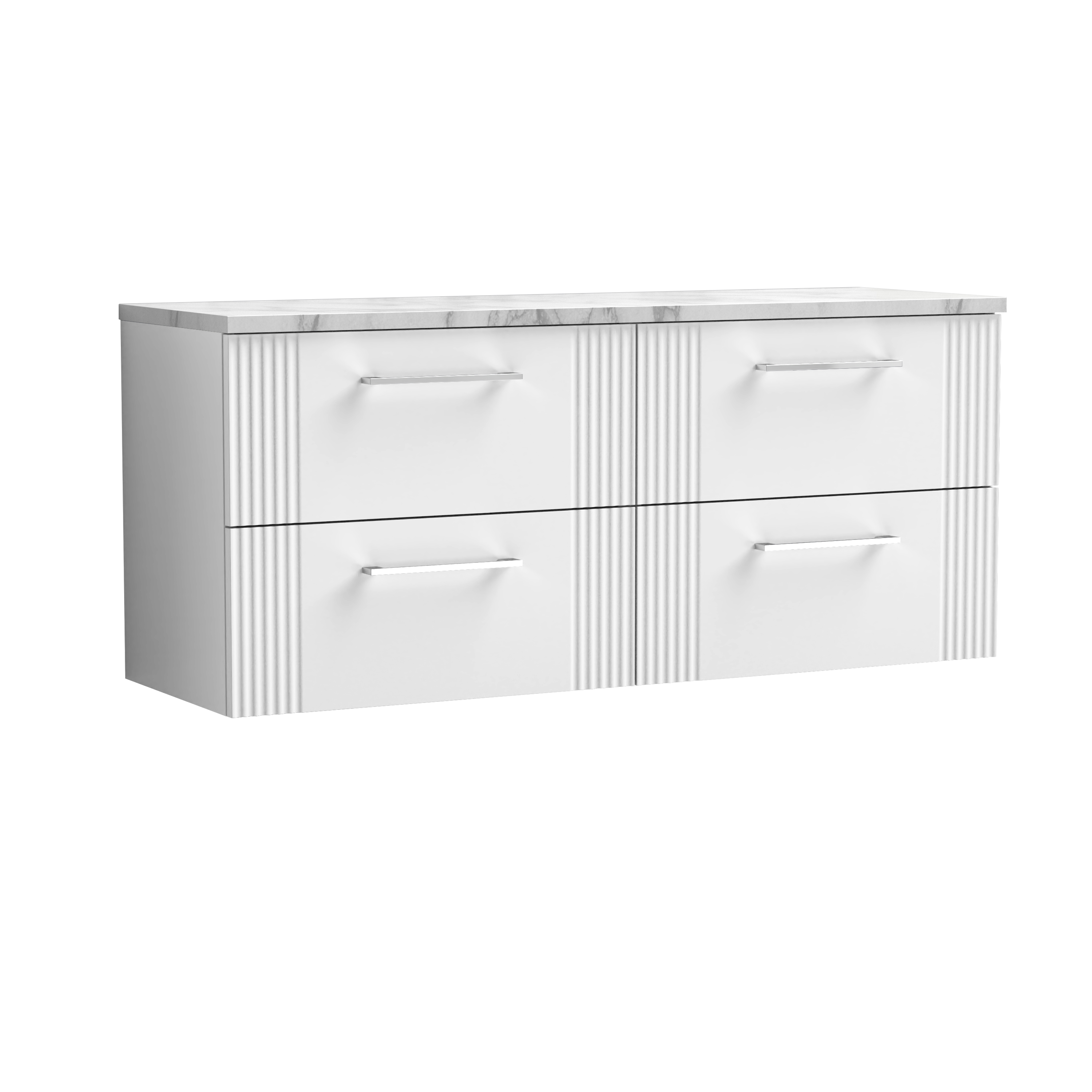 Nuie Deco Satin White 1200 Wall Hung 4 Drawer Vanity Unit and Laminate Worktop DPF193LCM2