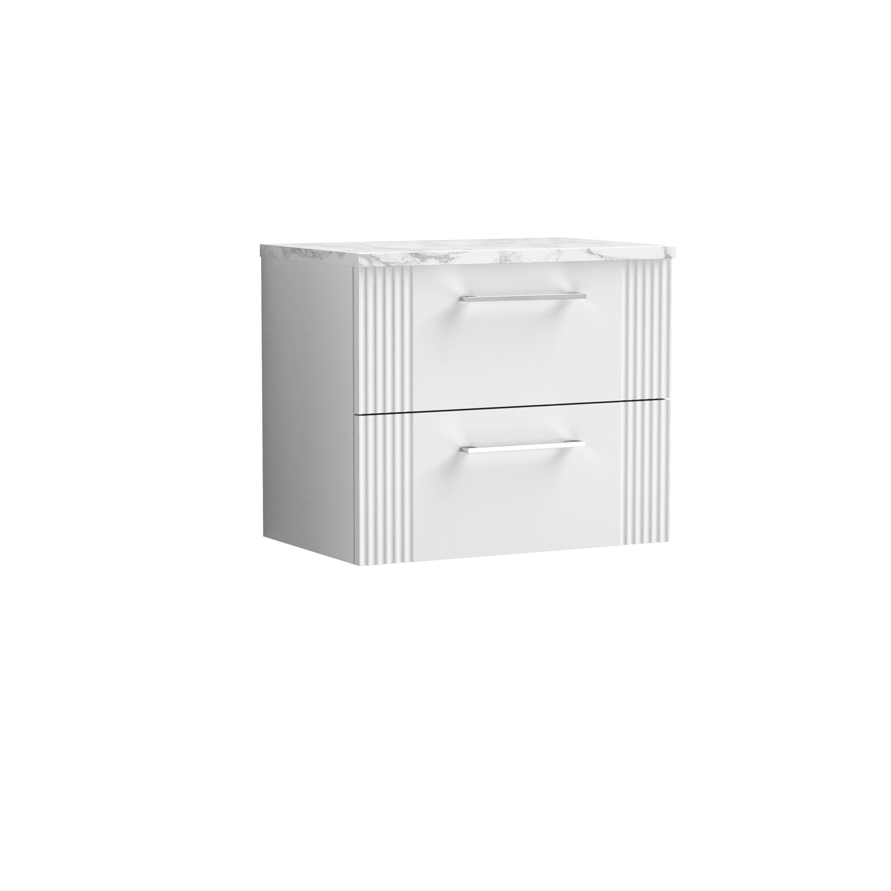 Nuie Deco Satin White 600 Wall Hung 2 Drawer Vanity Unit and Laminate Worktop DPF193LCM