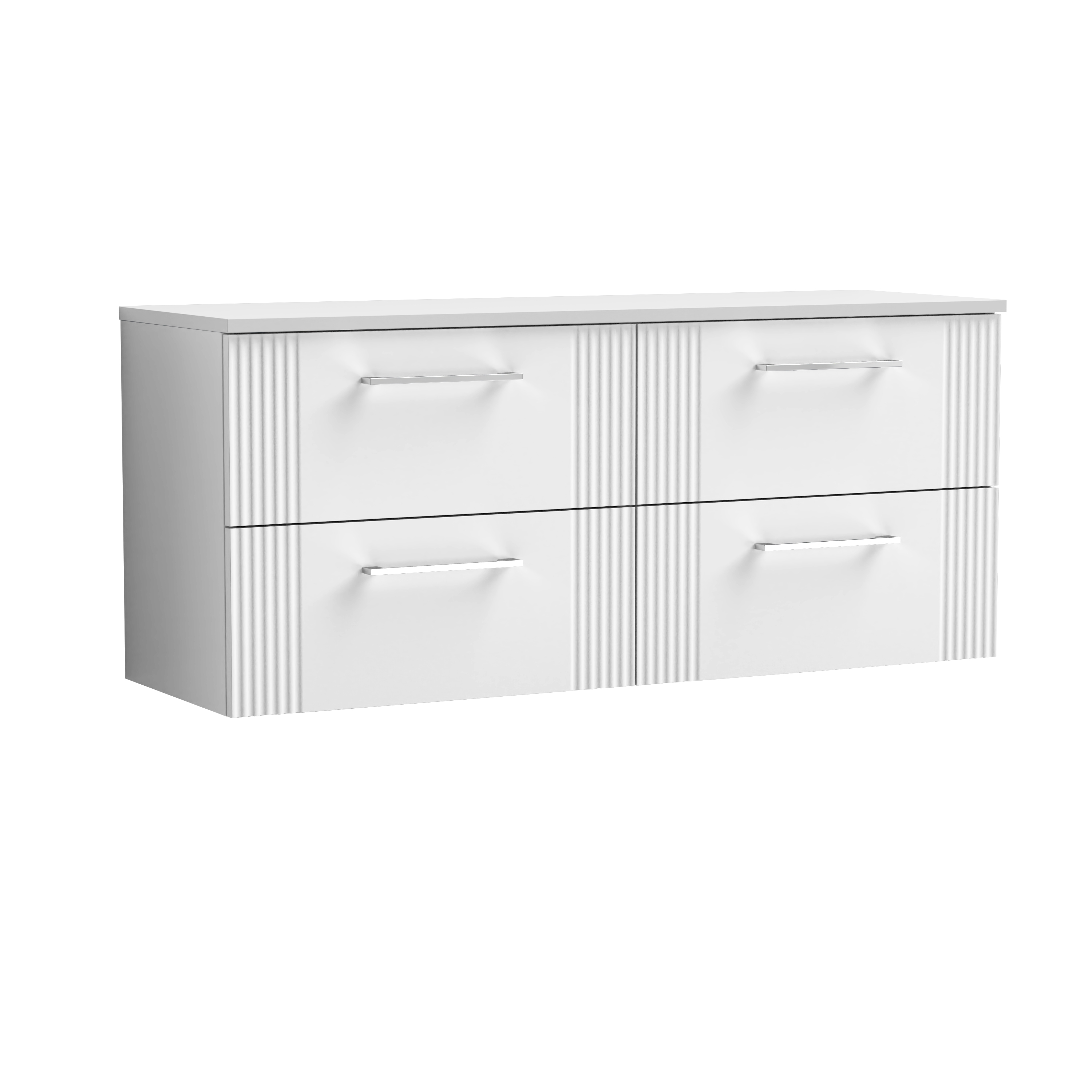 Nuie Deco Satin White 1200mm Wall Hung 4 Drawer Vanity Unit and Worktop DPF193W2