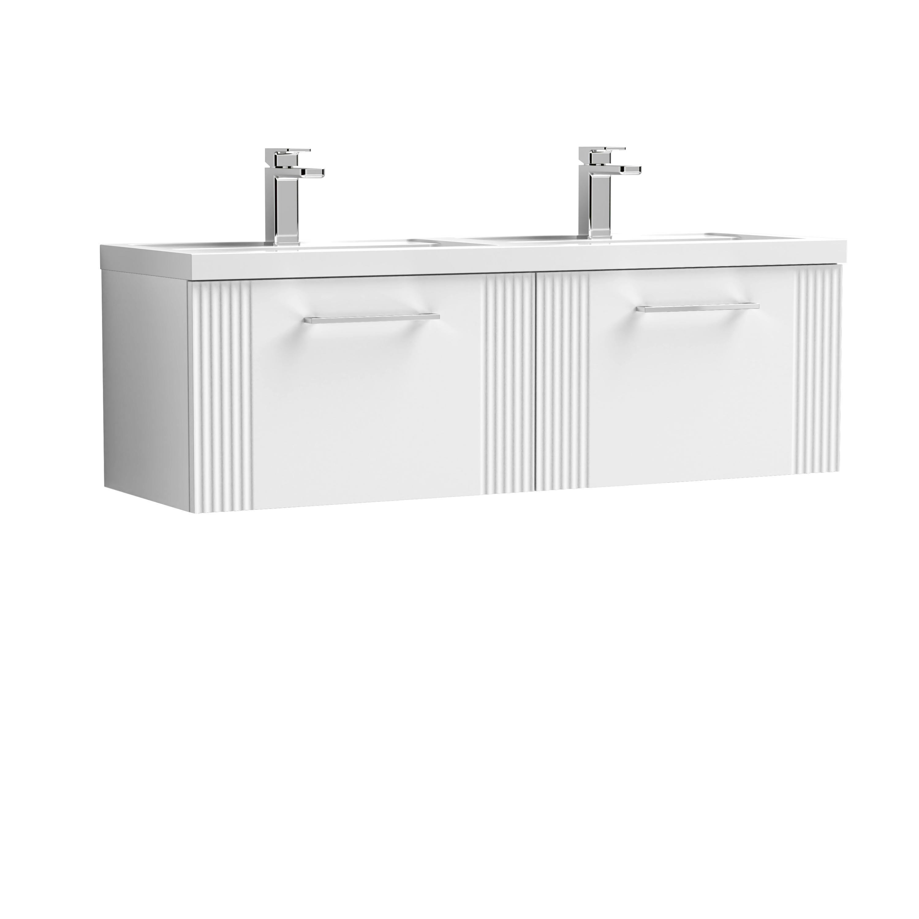 Nuie Deco Satin White 1200mm Wall Hung 2 Drawer Vanity Unit and Double Basin DPF194C