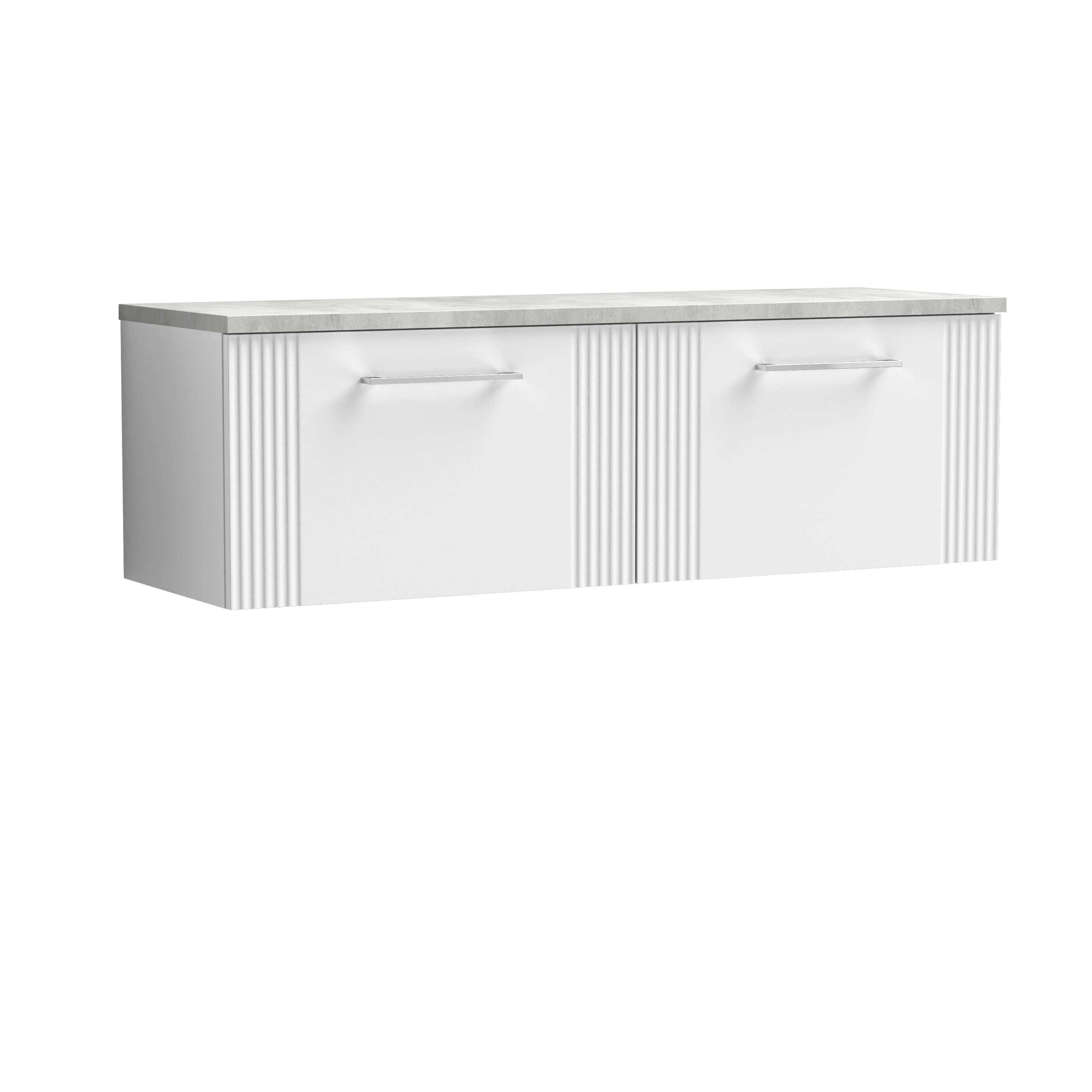 Nuie Deco Satin White 1200 Wall Hung 2 Drawer Vanity Unit and Laminate Worktop DPF194LBG2