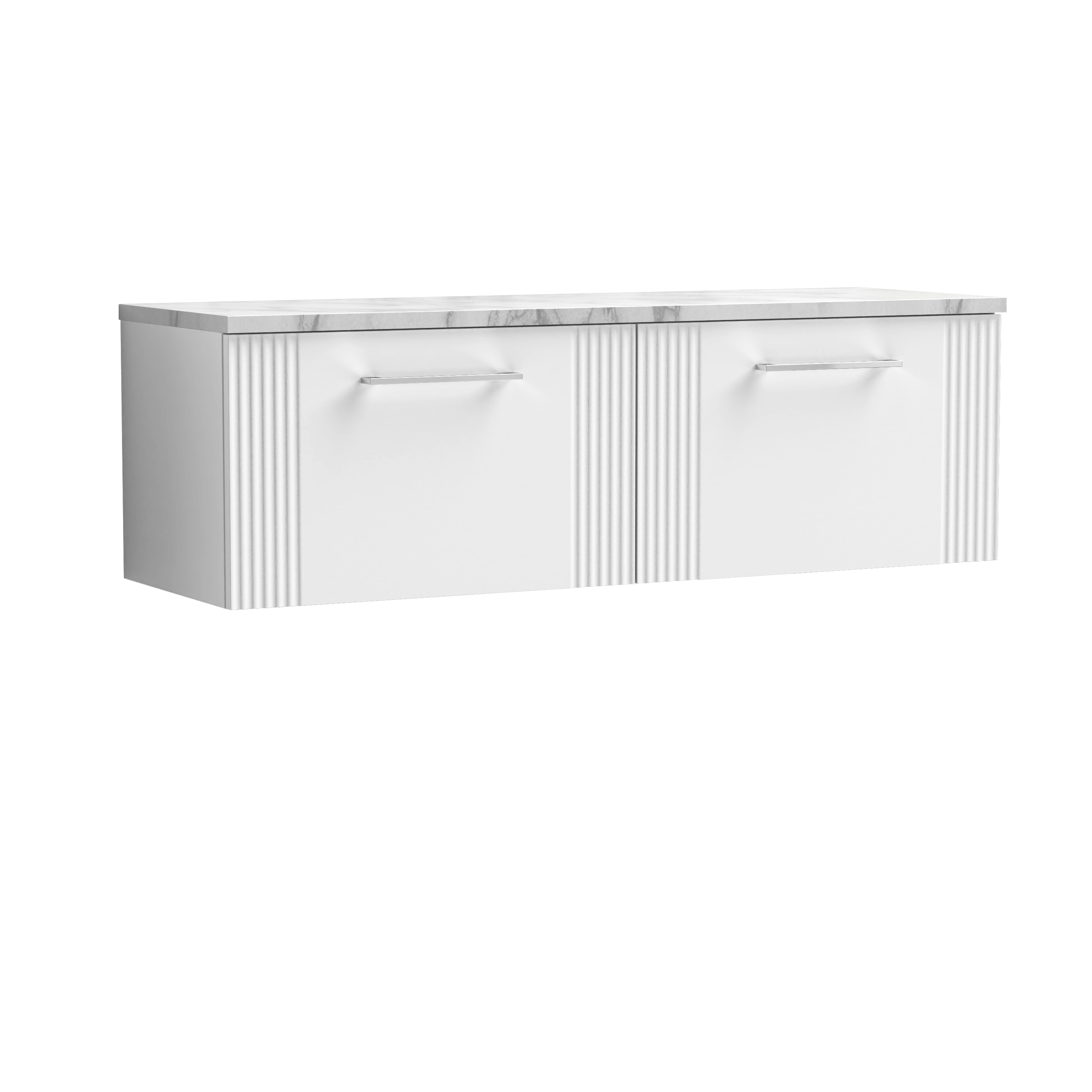 Nuie Deco Satin White 1200 Wall Hung 2 Drawer Vanity Unit and Laminate Worktop DPF194LCM2