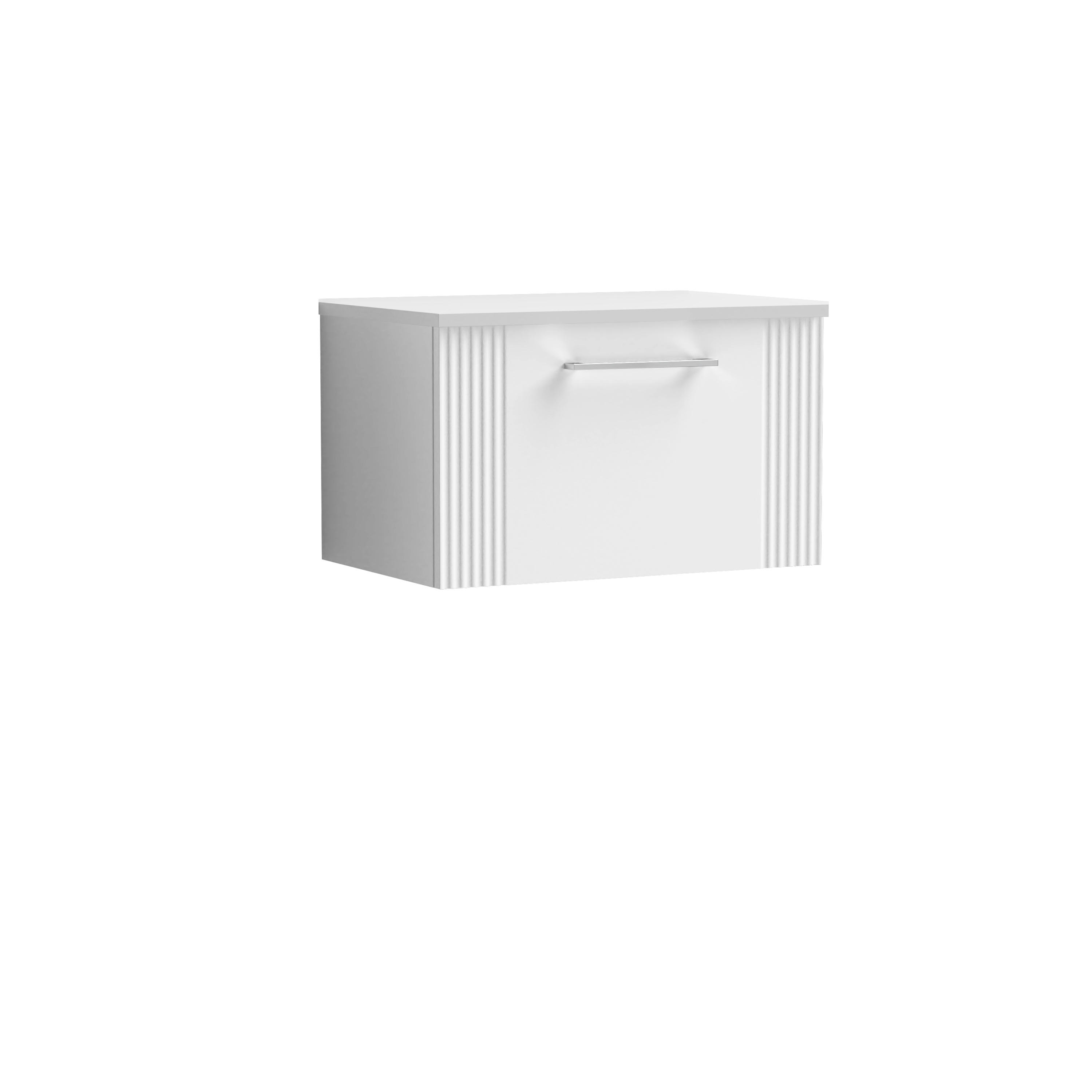 Nuie Deco Satin White 600mm Wall Hung Single Drawer Vanity Unit and Worktop DPF194W