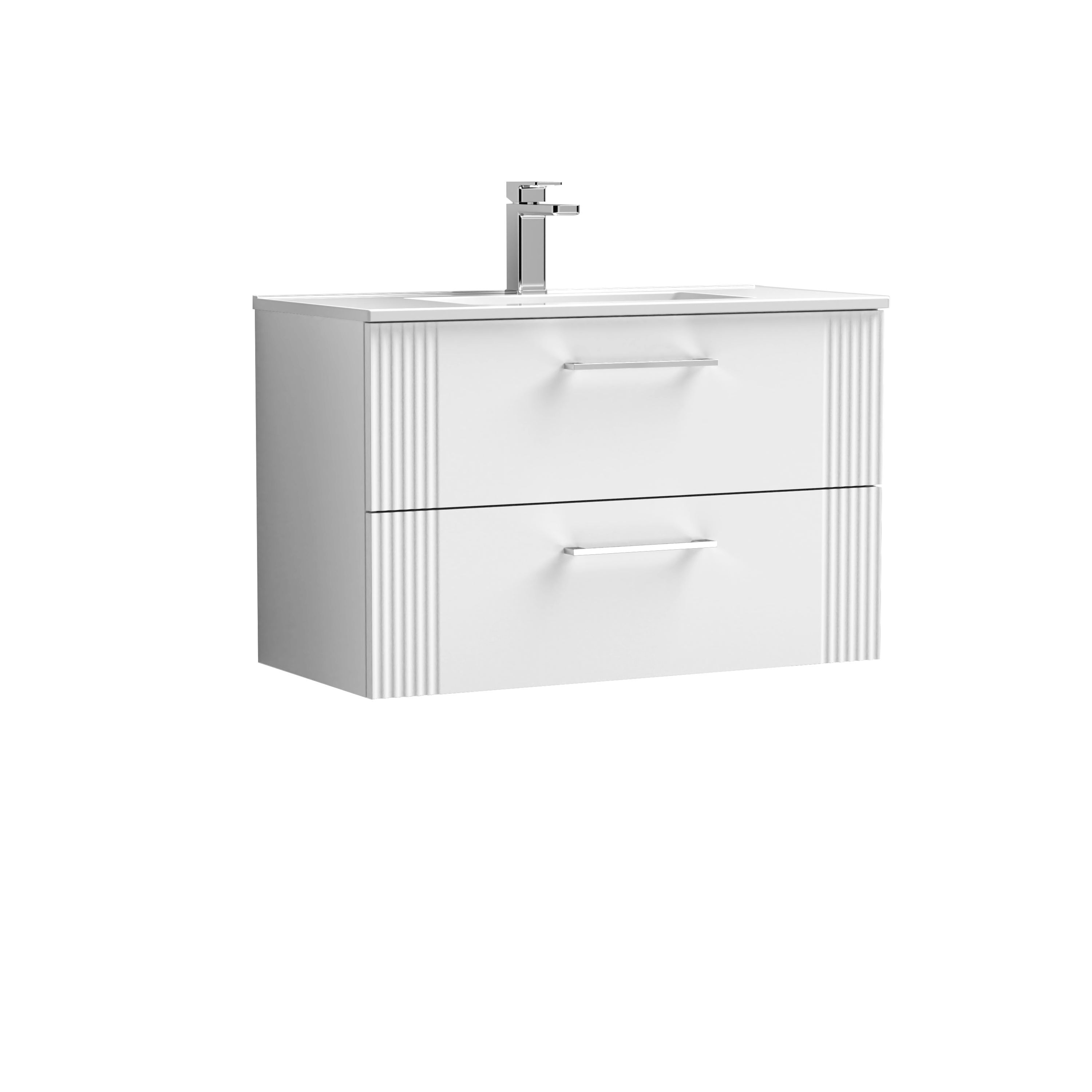 Nuie Deco Satin White 800mm Wall Hung 2 Drawer Vanity Unit and Basin DPF195B