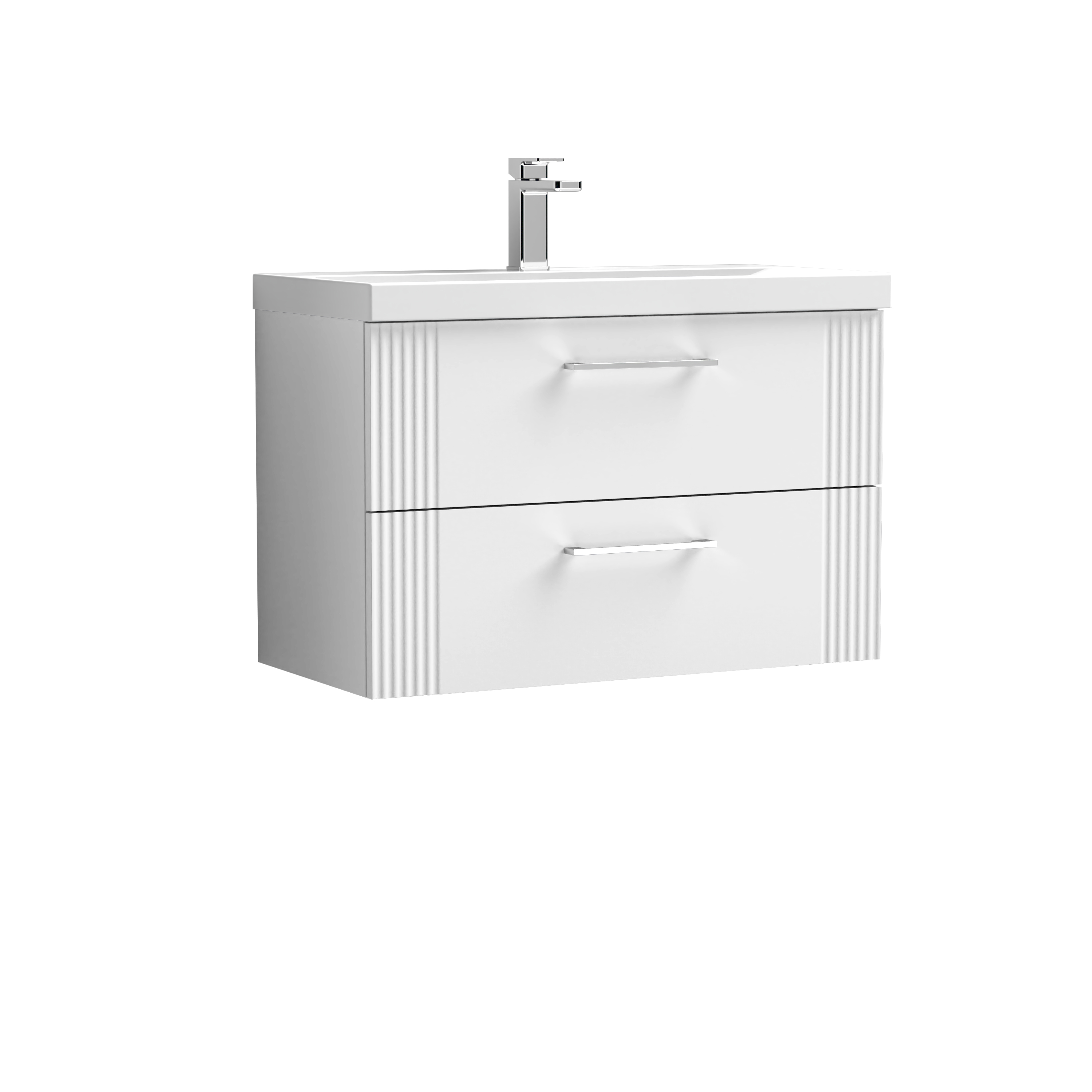 Nuie Deco Satin White 800mm Wall Hung 2 Drawer Vanity Unit and Thin Edge Basin DPF195D