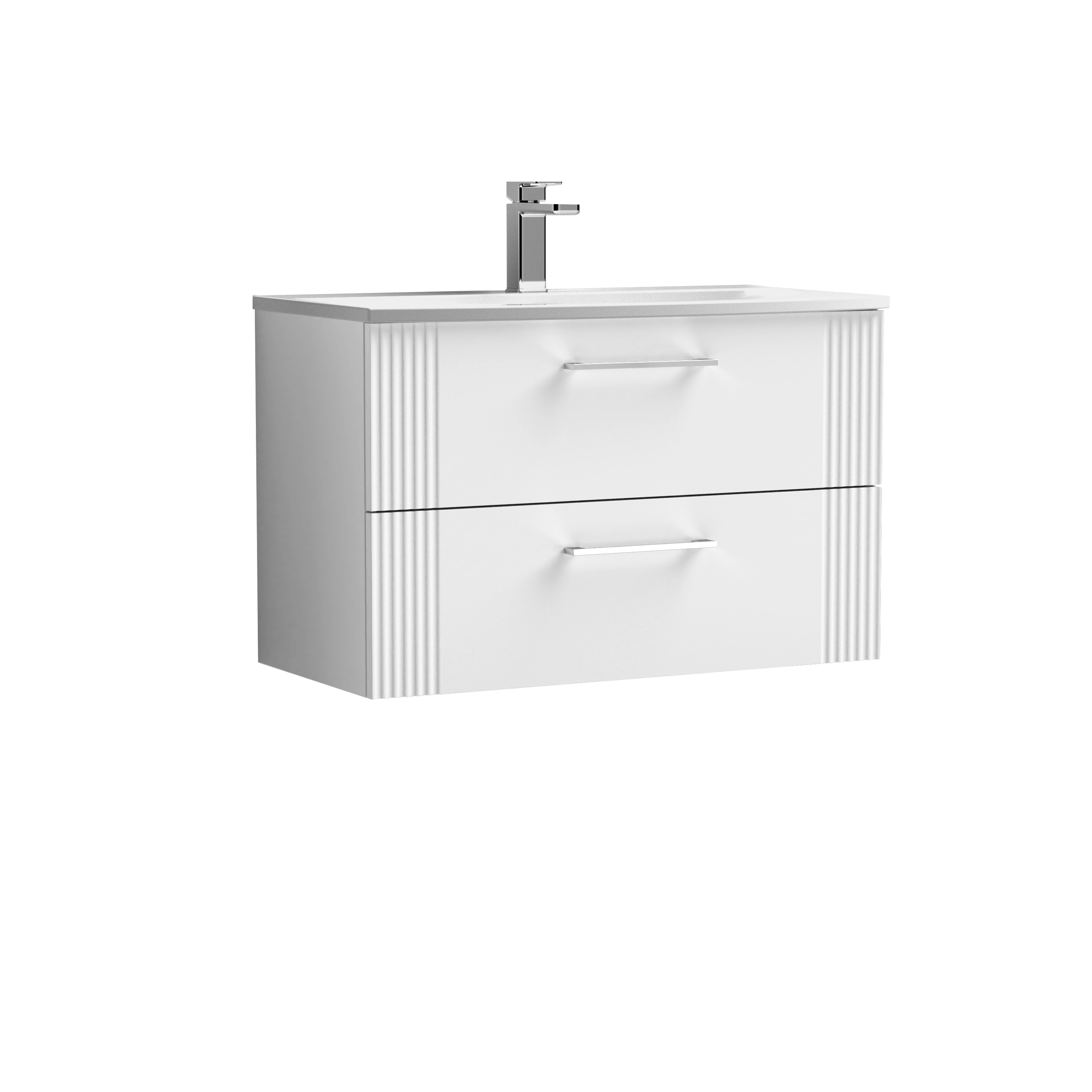 Nuie Deco Satin White 800mm Wall Hung 2 Drawer Vanity Unit and Curved Basin DPF195G