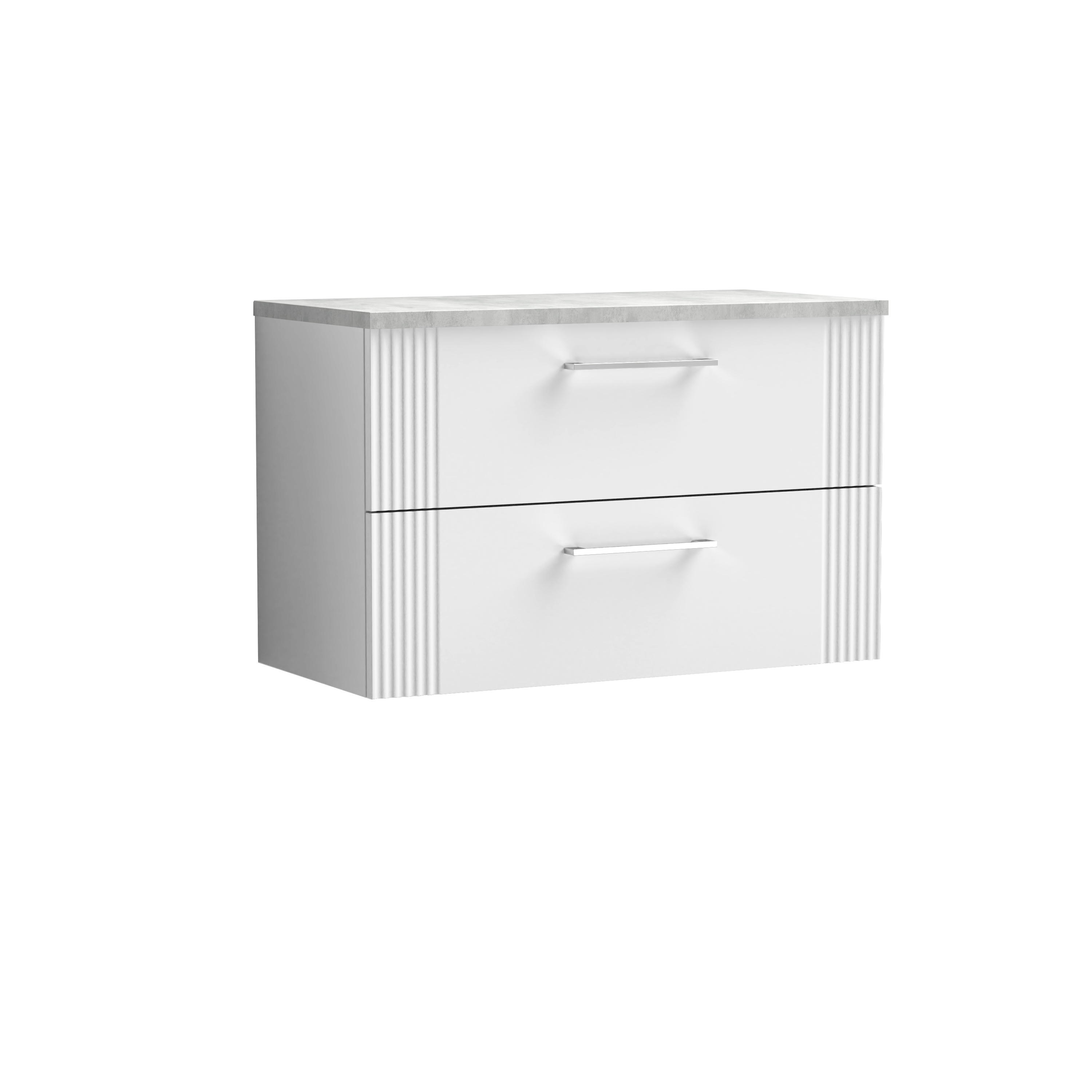Nuie Deco Satin White 800mm Wall Hung 2 Drawer Vanity Unit and Laminate Top DPF195LBG
