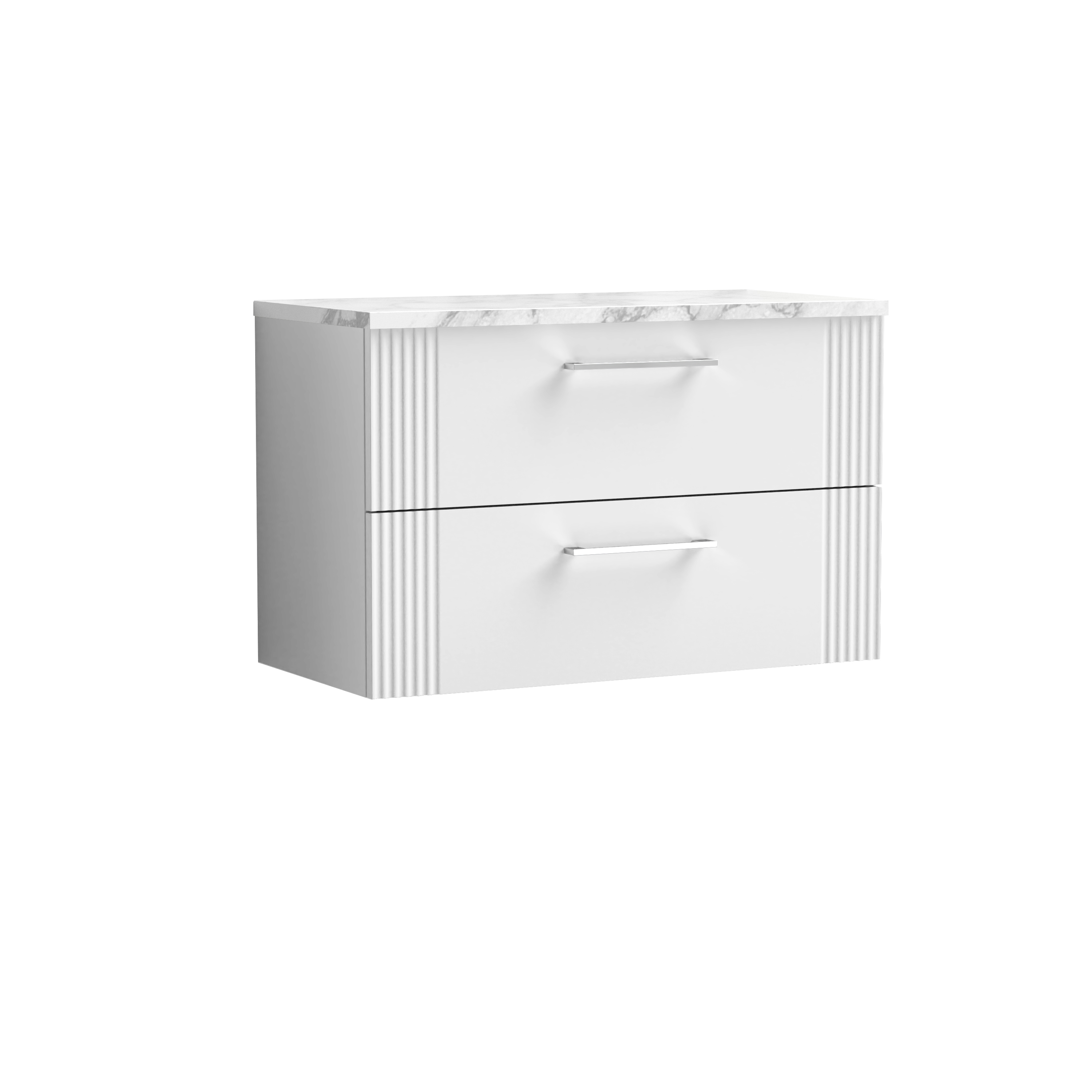 Nuie Deco Satin White 800 Wall Hung 2 Drawer Vanity Unit and Laminate Worktop DPF195LCM