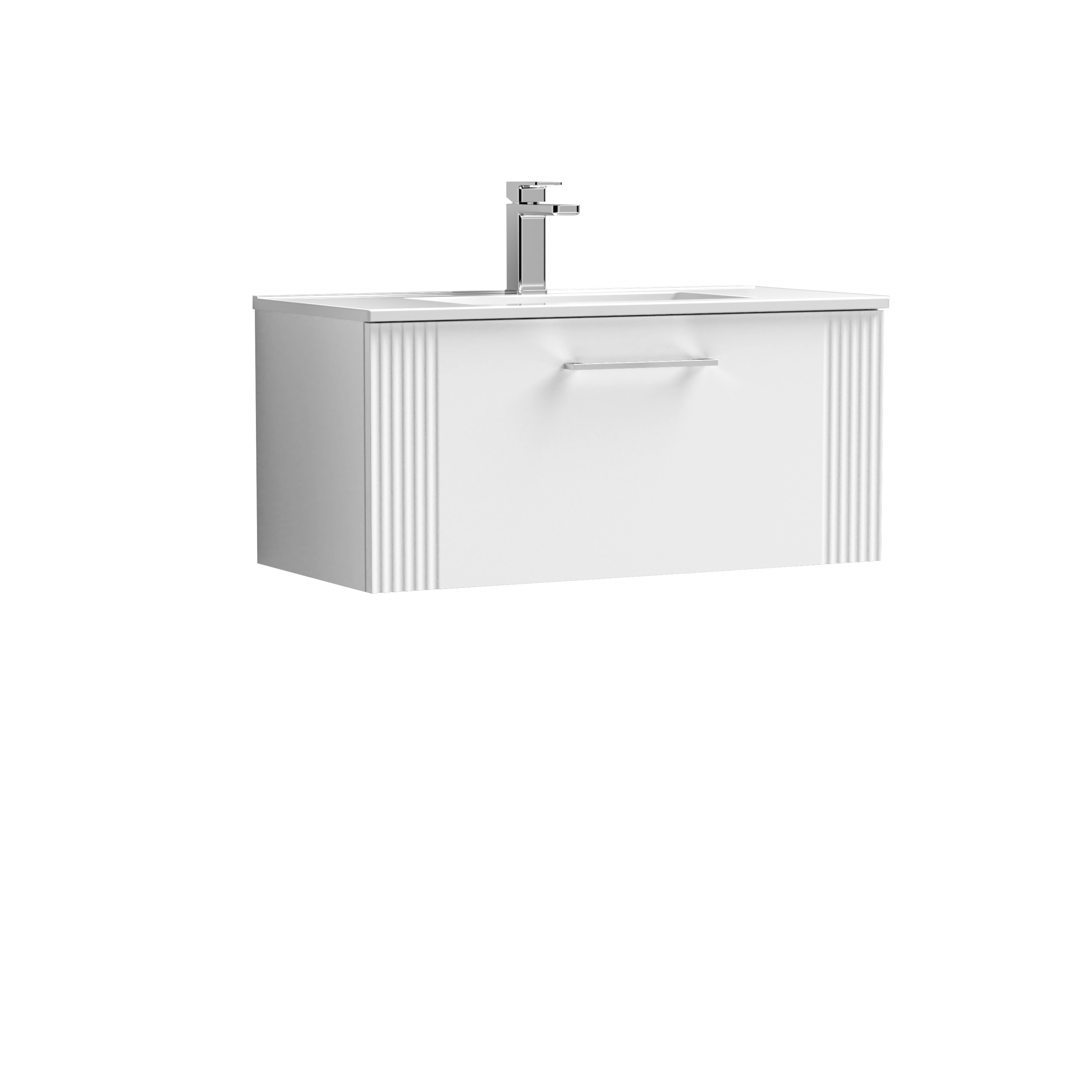 Nuie Deco Satin White 800mm Wall Hung Single Drawer Vanity Unit and Minimalist Basin DPF196B