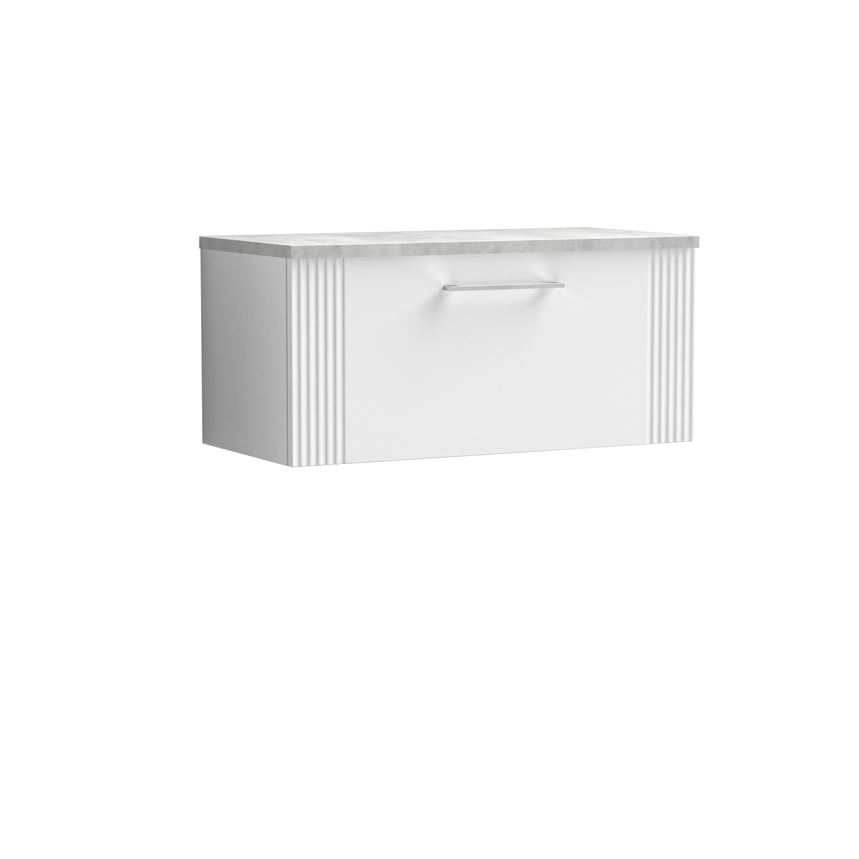 Nuie Deco Satin White 800mm Wall Hung Single Drawer Vanity Unit and Laminate Top DPF196LBG