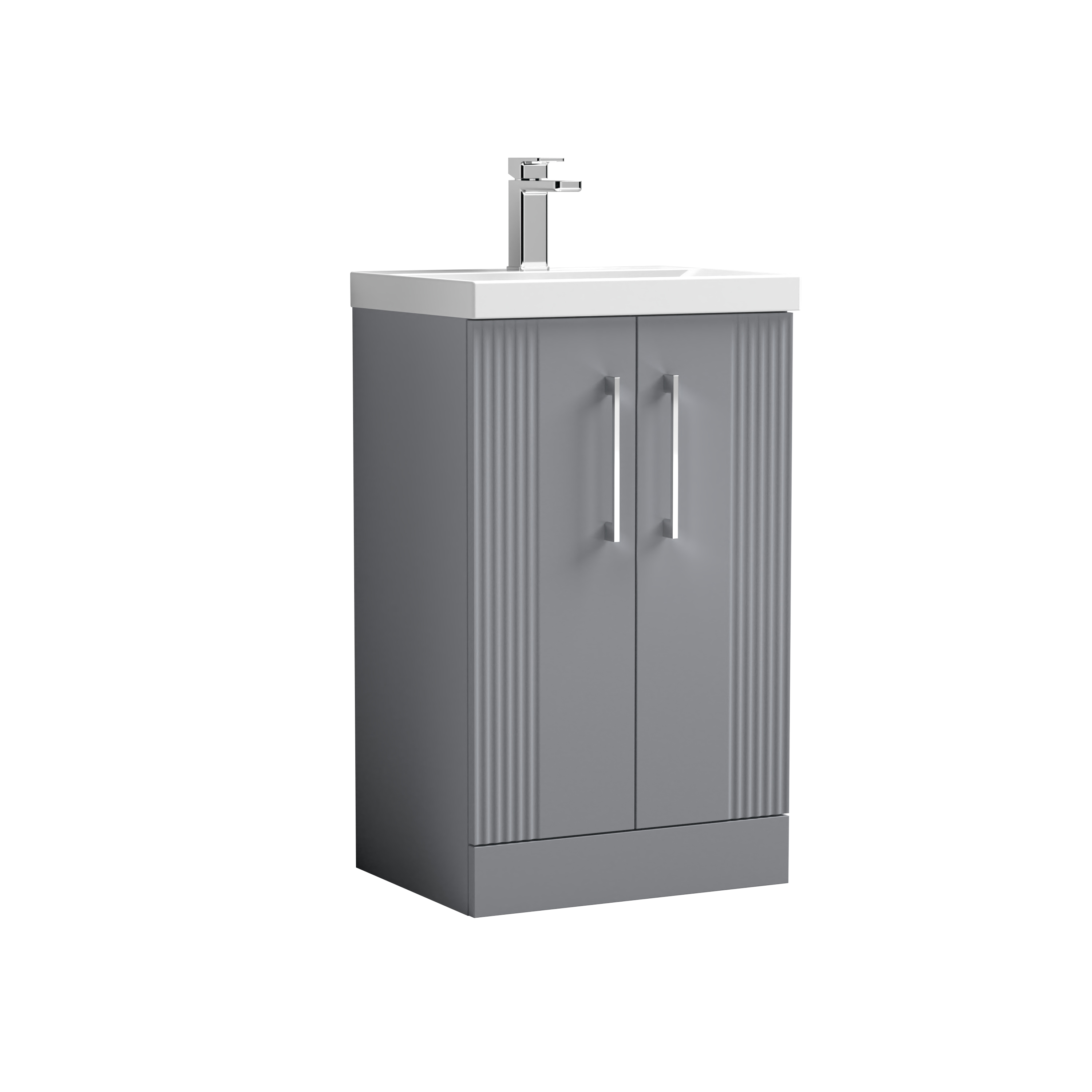 Nuie Deco Satin Grey 500mm Floor Standing 2 Door Vanity Unit and Mid Edge Basin DPF223A