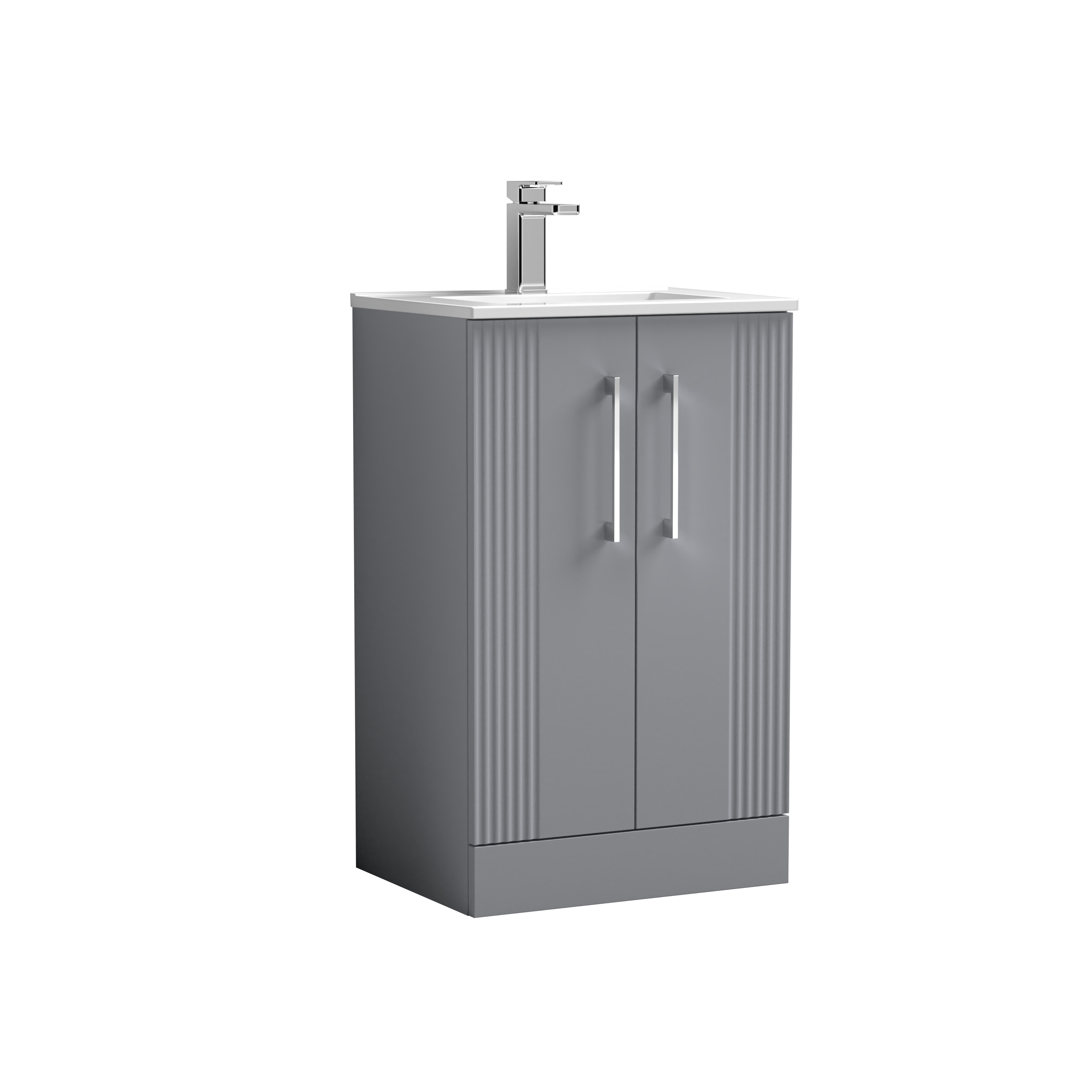 Nuie Deco Satin Grey 500mm Floor Standing 2 Door Vanity Unit and Basin DPF223B