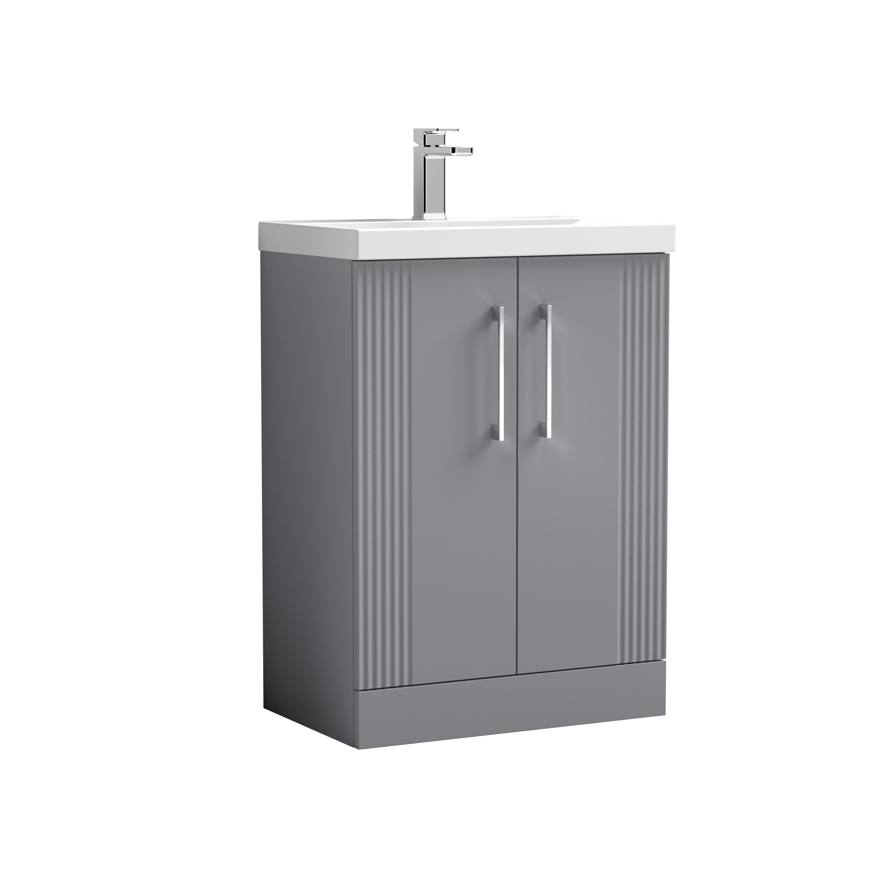 Nuie Deco Satin Grey 600mm Floor Standing 2 Door Vanity Unit and Mid Edge Basin DPF225A