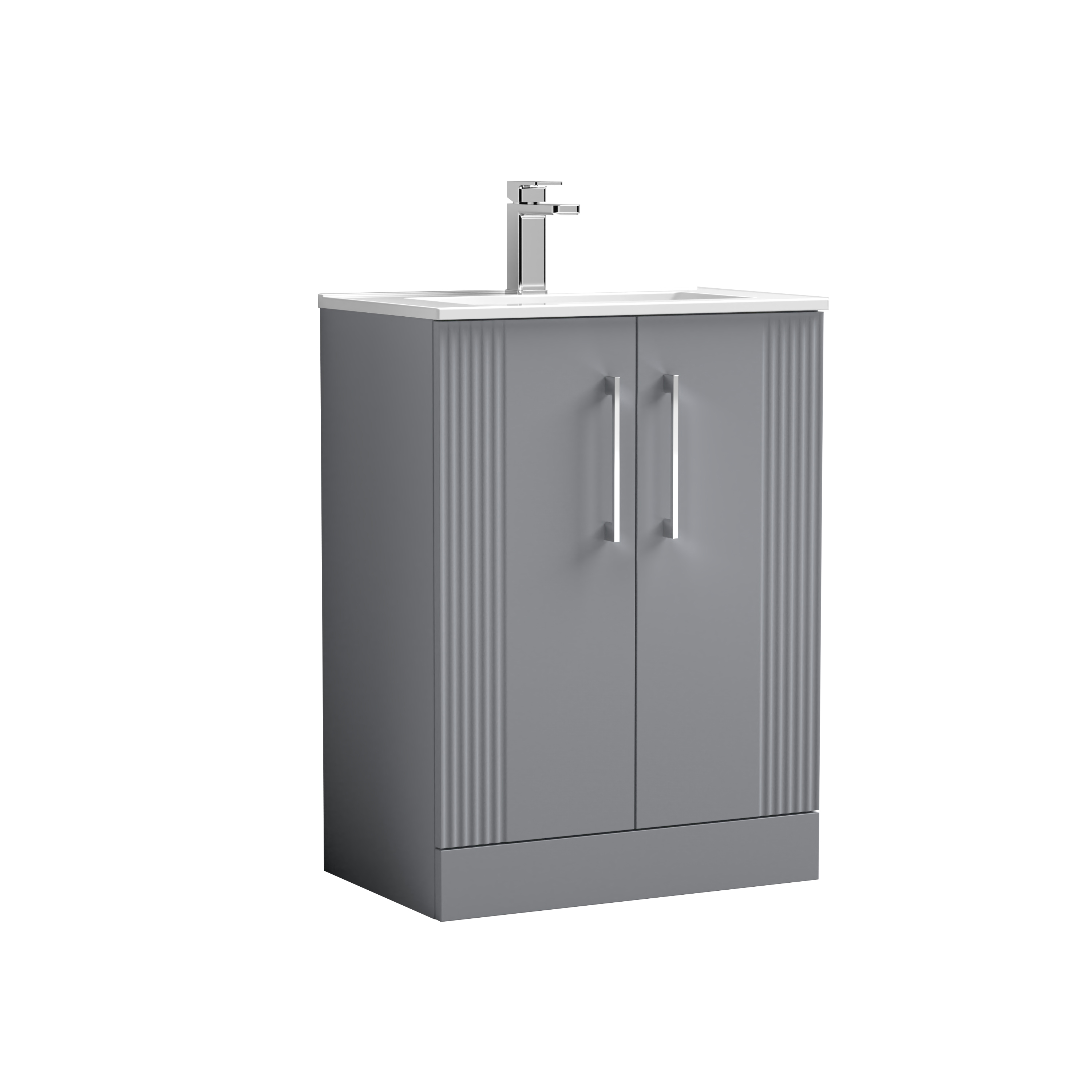 Nuie Deco Satin Grey 600mm Floor Standing 2 Door Vanity Unit and Basin DPF225B